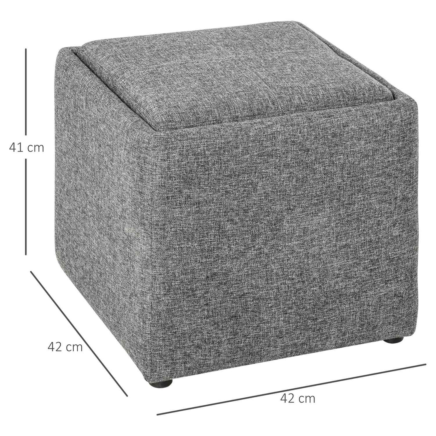 Stool with storage - Covered dark gray linen, 42x42x41 Cm