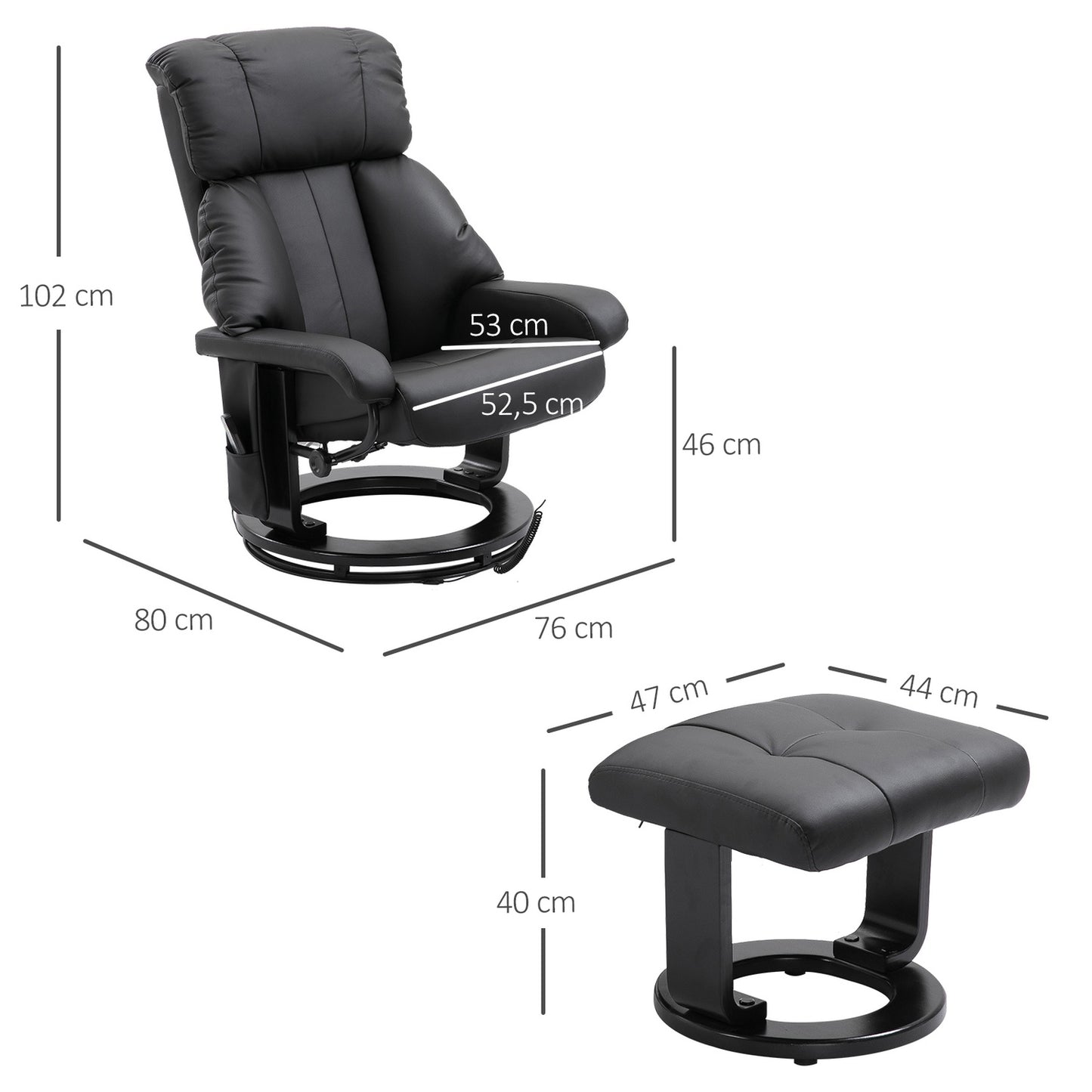 Black massage stool - 76x80x102 cm Adjustable height