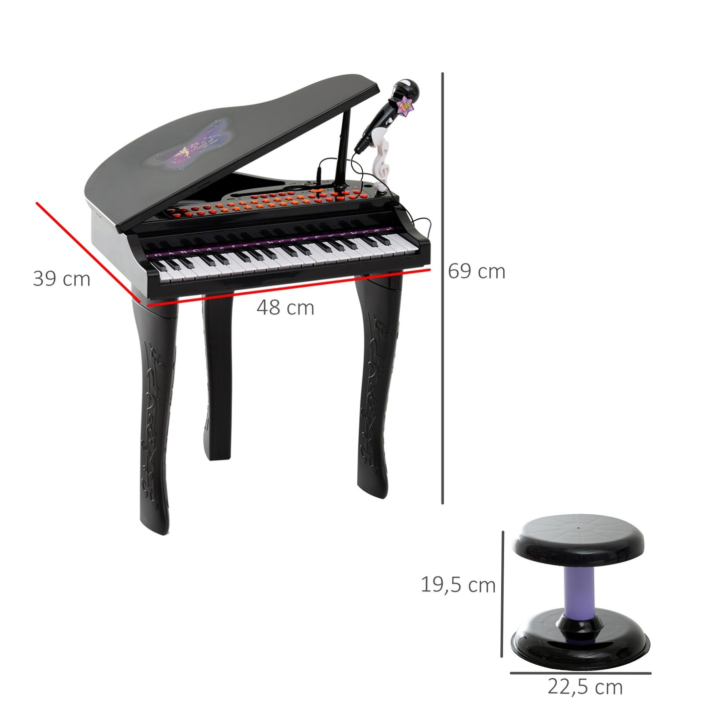 Musical children's stool - black, durable and comfortable