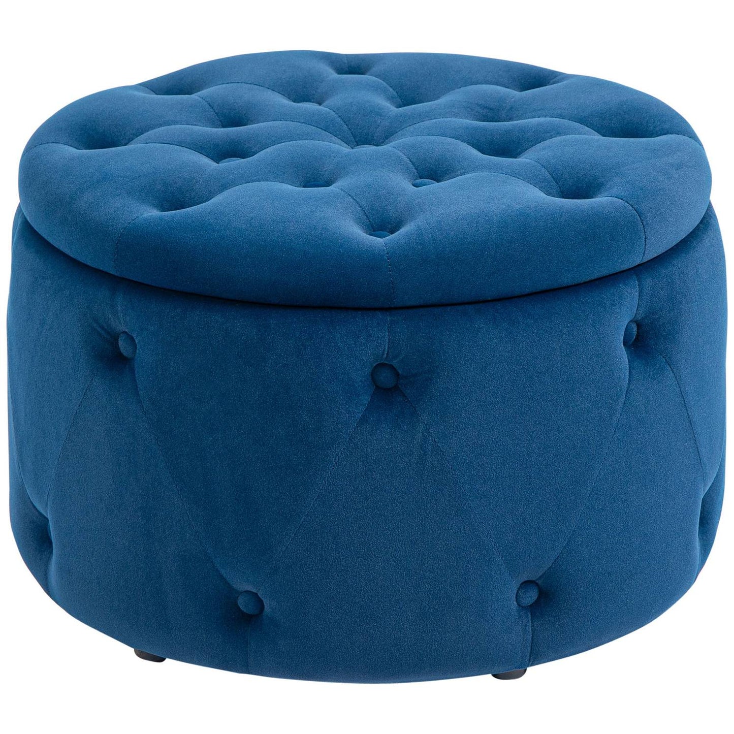 Round Velvet Storage Ottoman - Blue, Ø60 x 40 cm