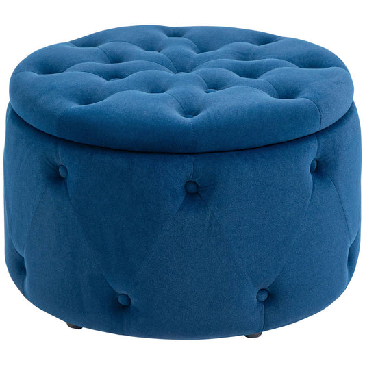 Round Velvet Storage Ottoman - Blue, Ø60 x 40 cm