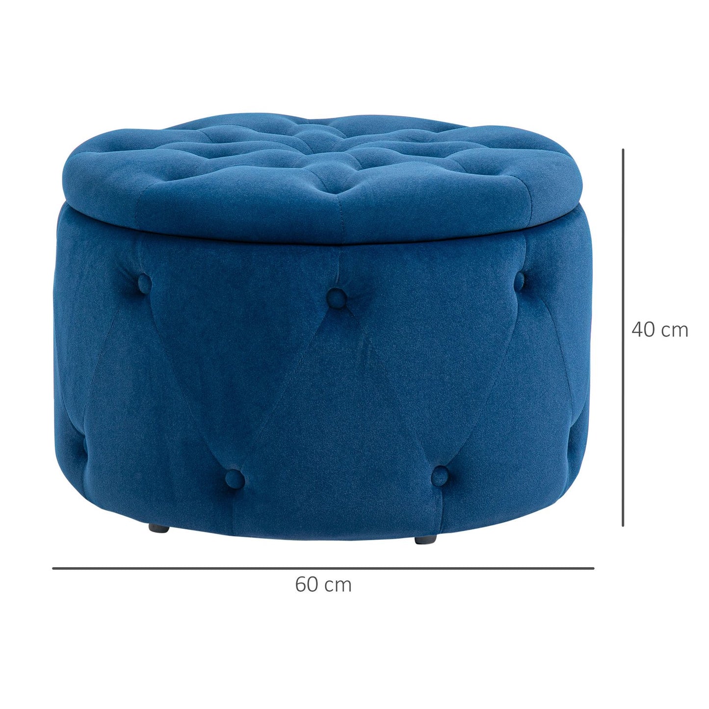 Round Velvet Storage Ottoman - Blue, Ø60 x 40 cm