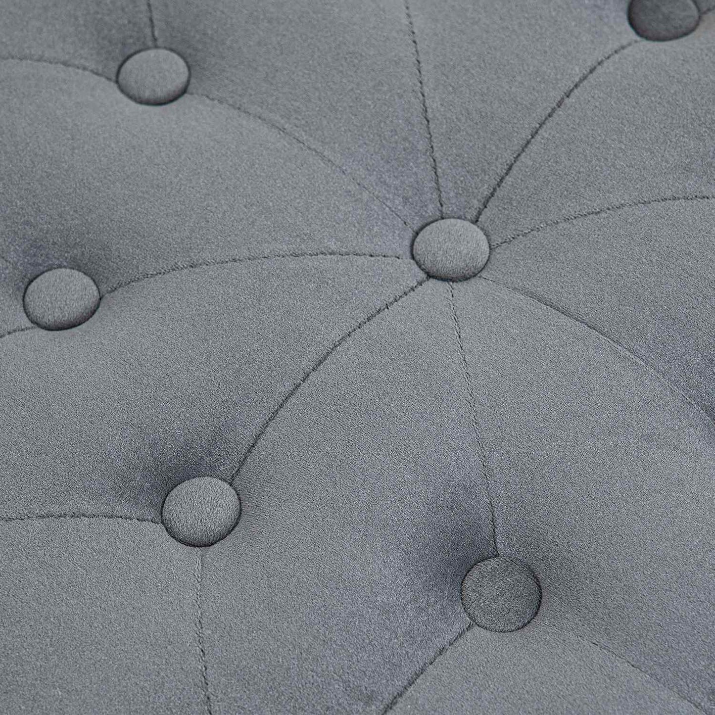 Round upholstered ottoman with storage, velvet look, gray