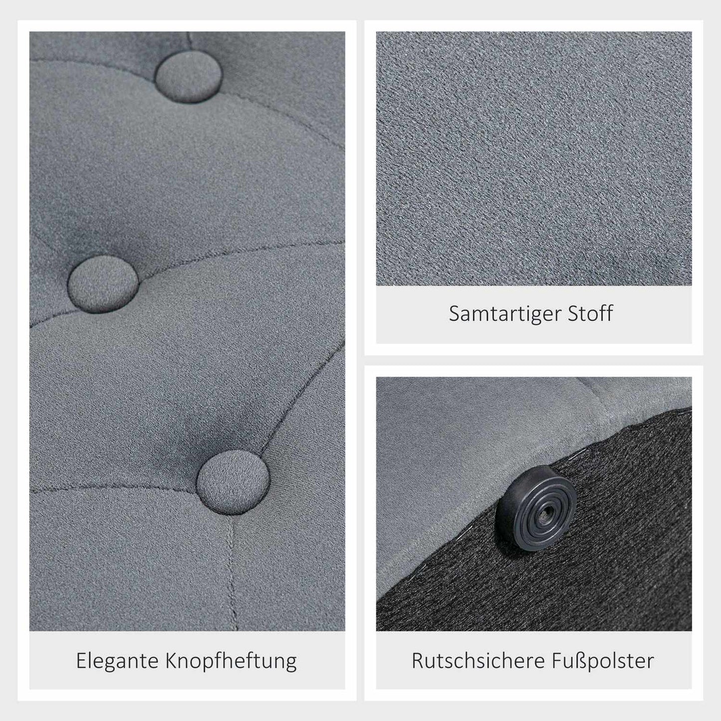 Round upholstered ottoman with storage, velvet look, gray