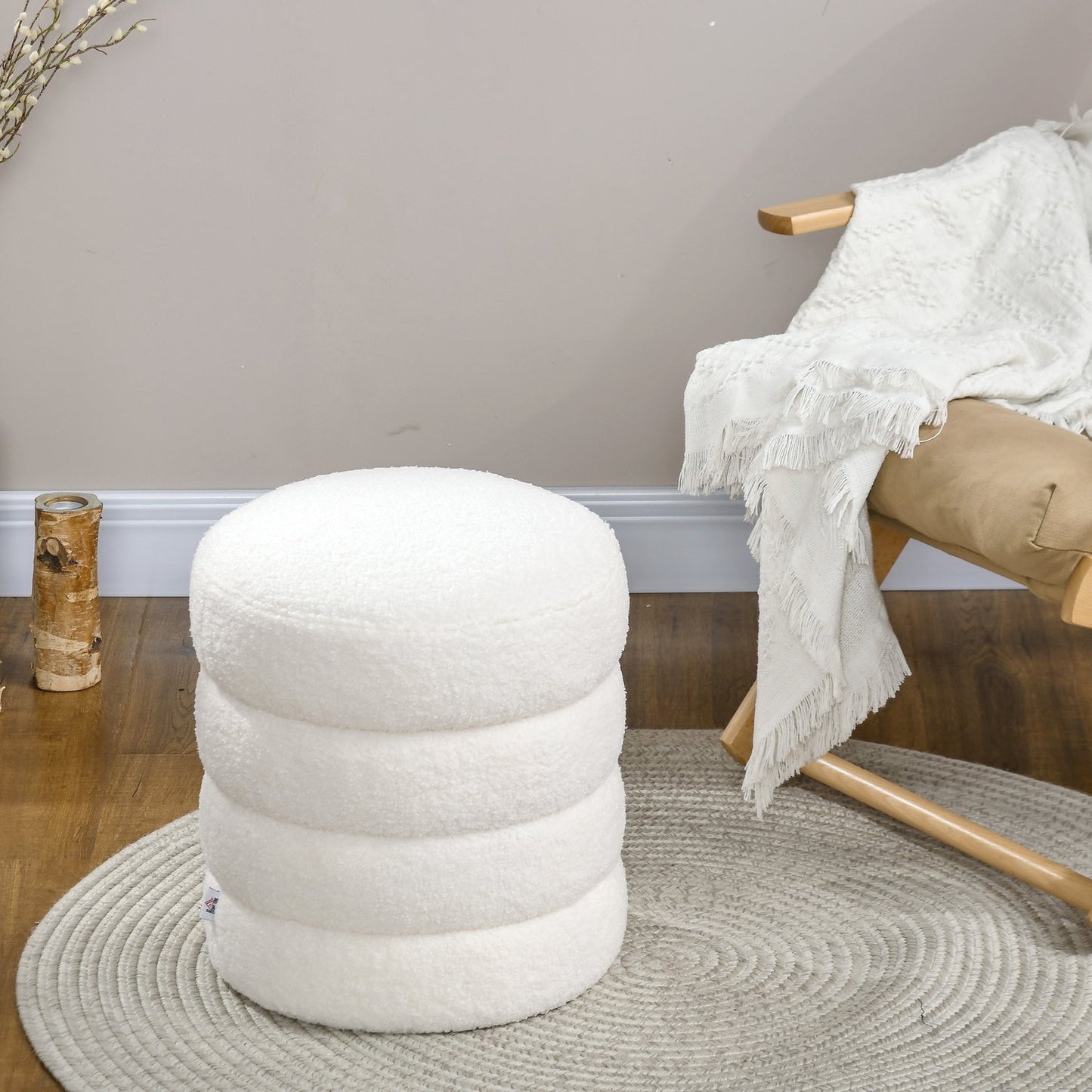 Cream white round ottoman footstool - Ø40 x 45 cm