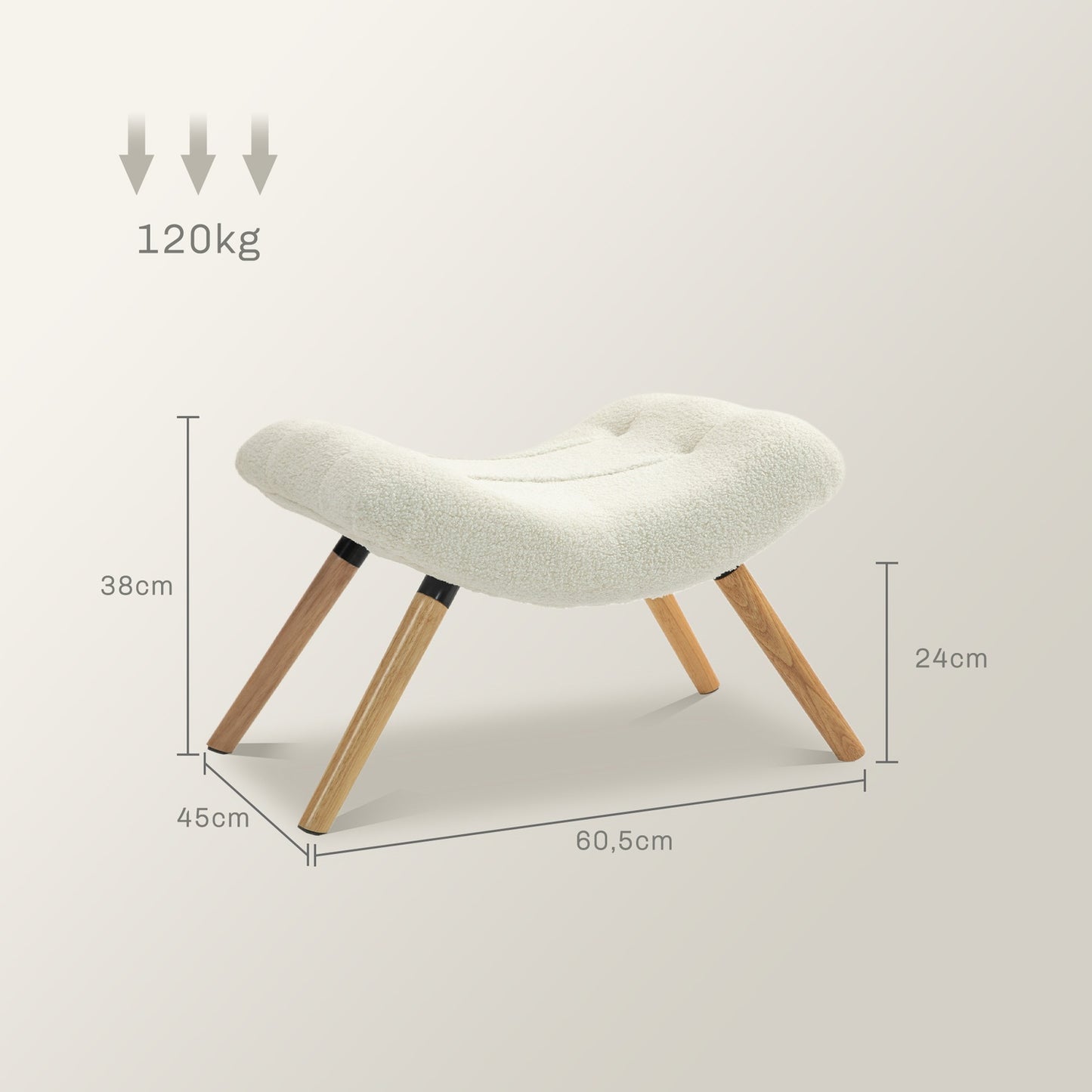Cream white berber fleece footstool, 120 kg load capacity