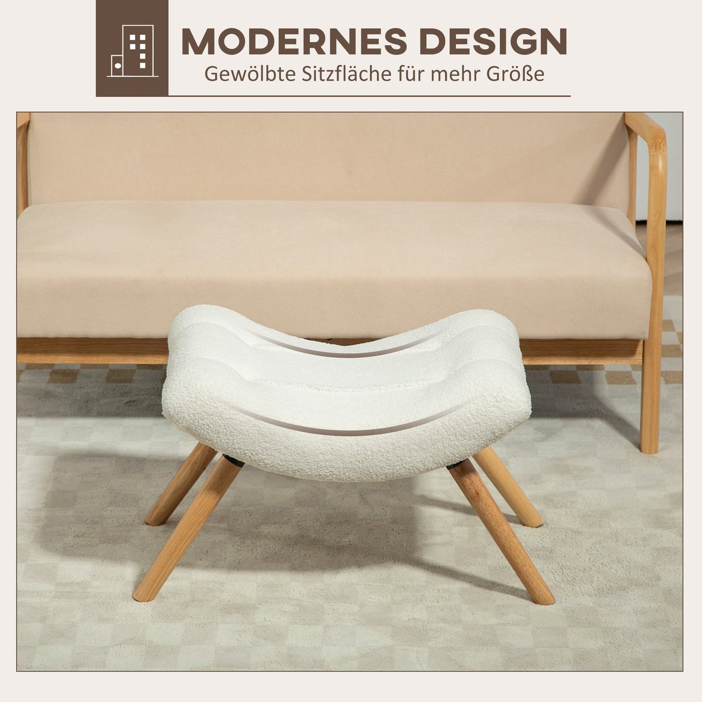 Cream white berber fleece footstool, 120 kg load capacity