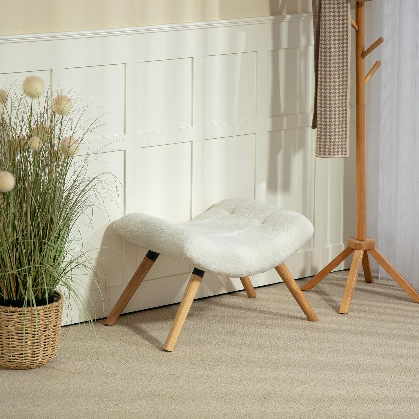 Cream white berber fleece footstool, 120 kg load capacity