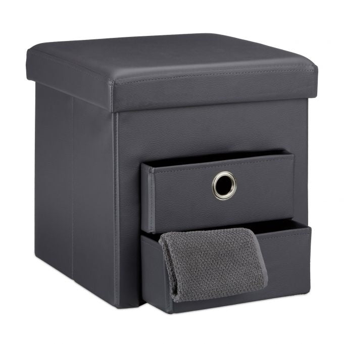 Stool in imitation leather with 2 compartments