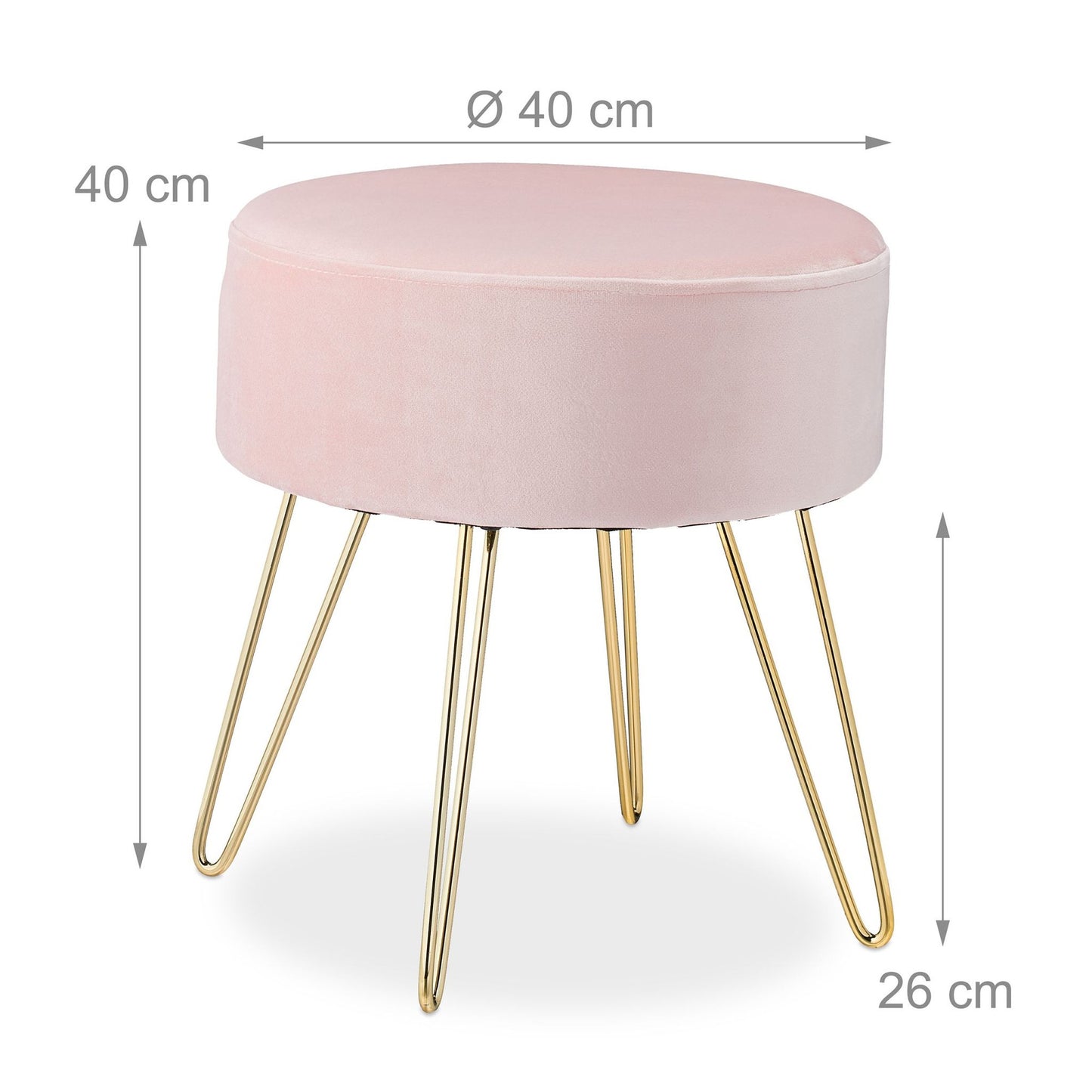 Stool in velvet with pink metal legs