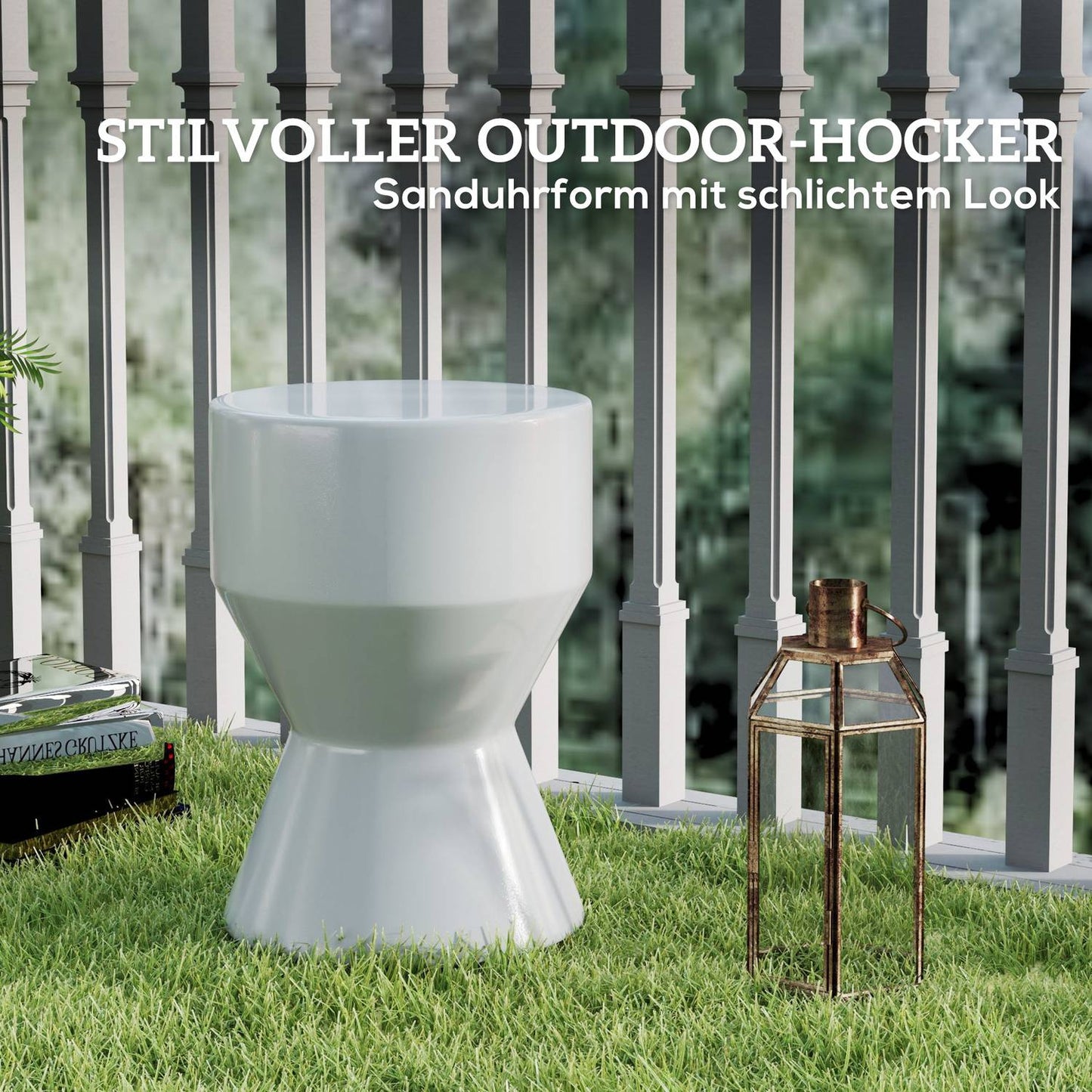 Ceramic hourglass garden stool, 120 kg capacity, weather resistant