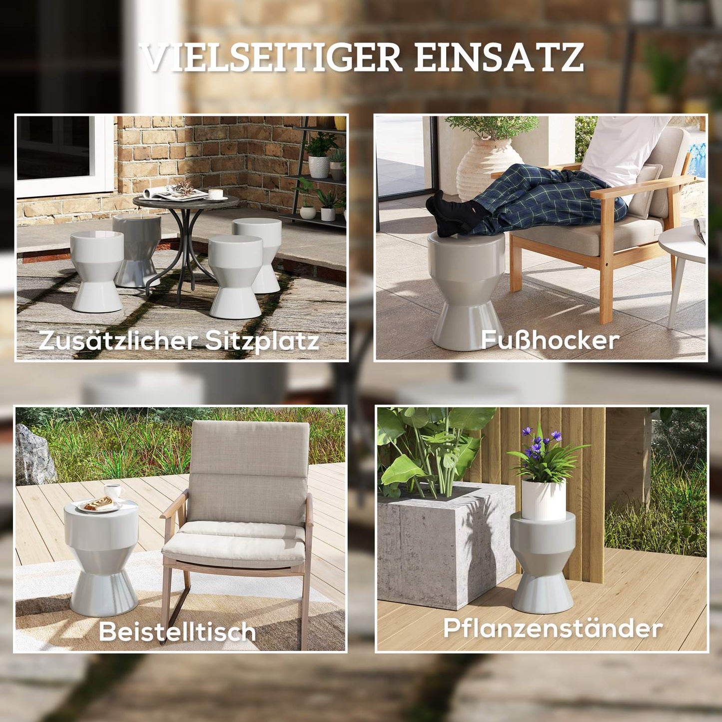 Ceramic hourglass garden stool, 120 kg capacity, weather resistant