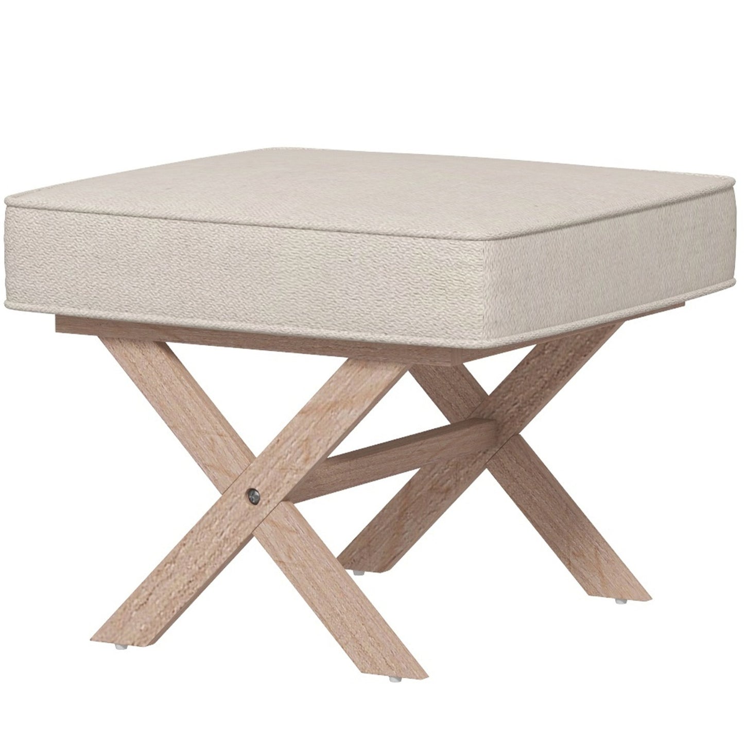 Cream White Upholstered Ottoman Bench - Wood, Non Slip Footrest