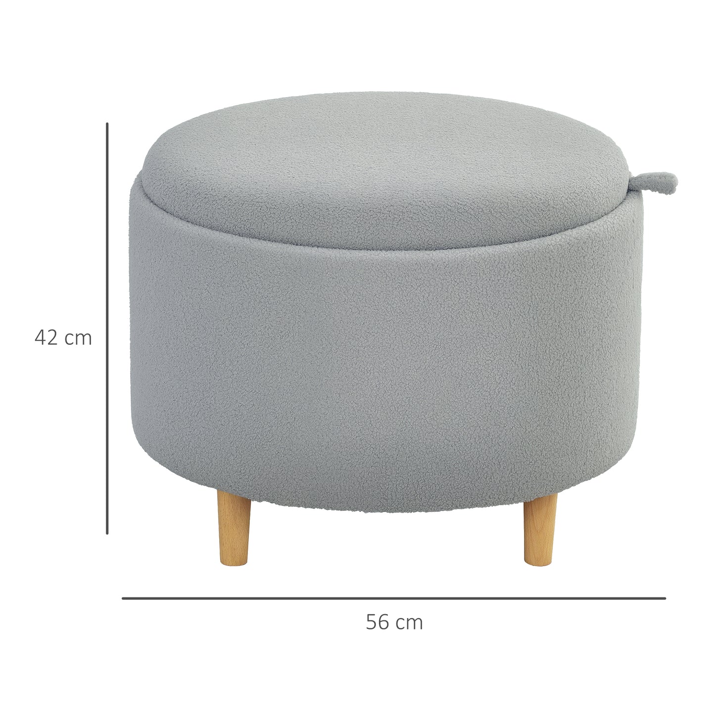 Grey Storage Ottoman – Teddy Fleece, Hidden Storage, 56x56x42 cm