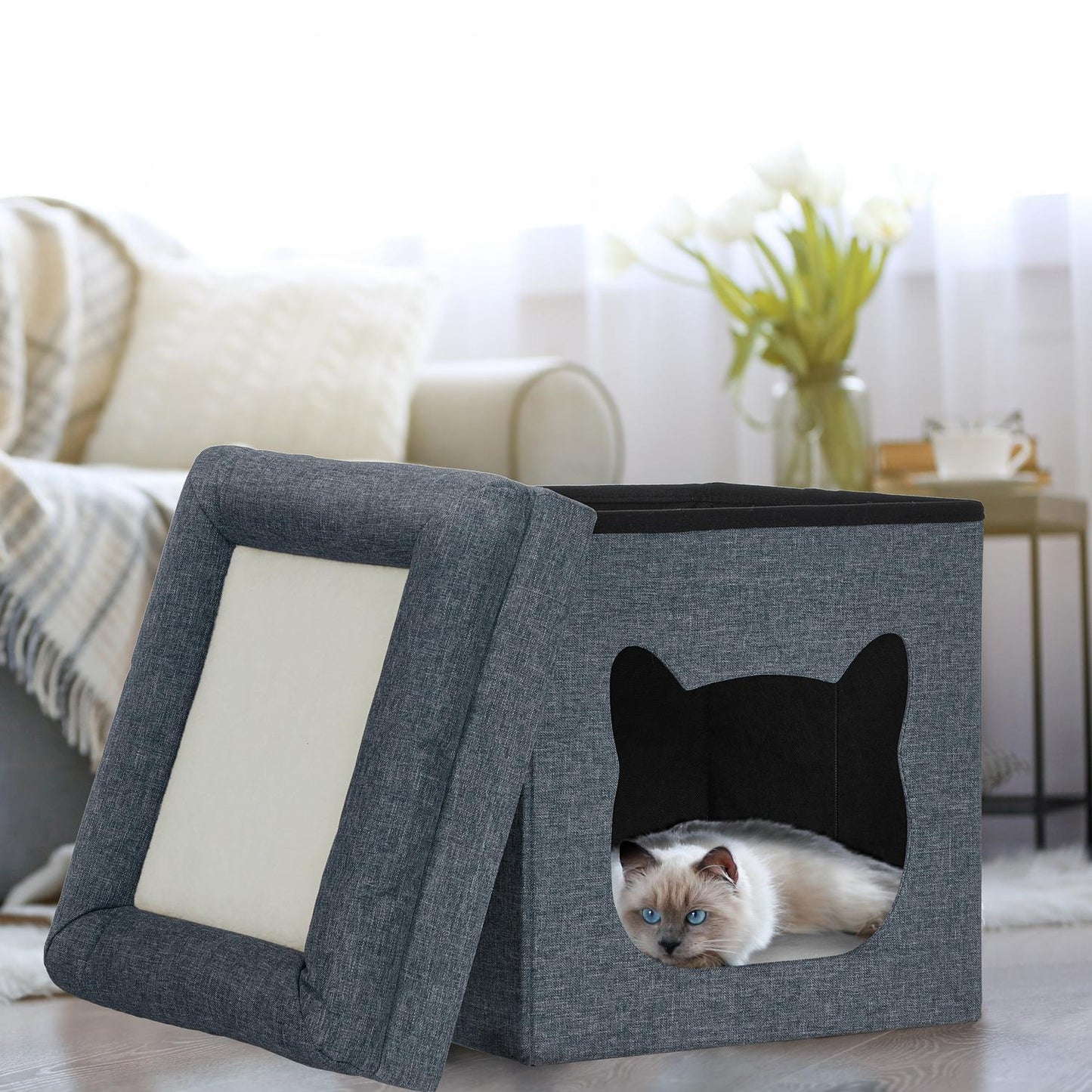 Stool with cat cave in dark grey