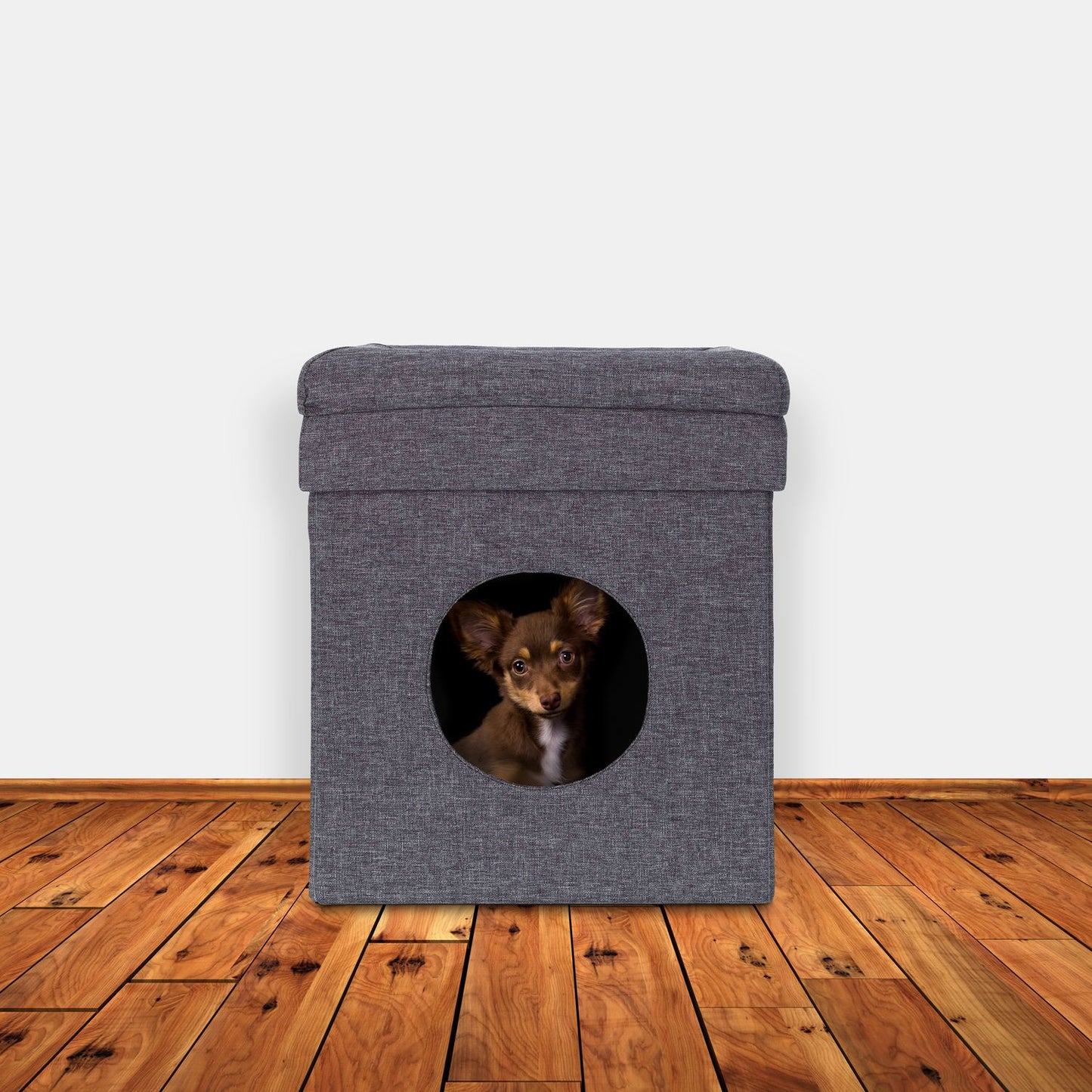 Stool with cat hole in grey