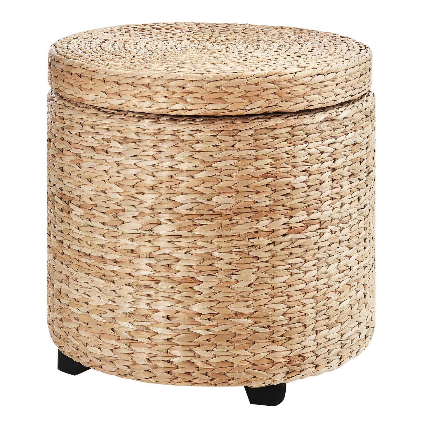Footstool with storage, removable lid, straw rattan, khaki
