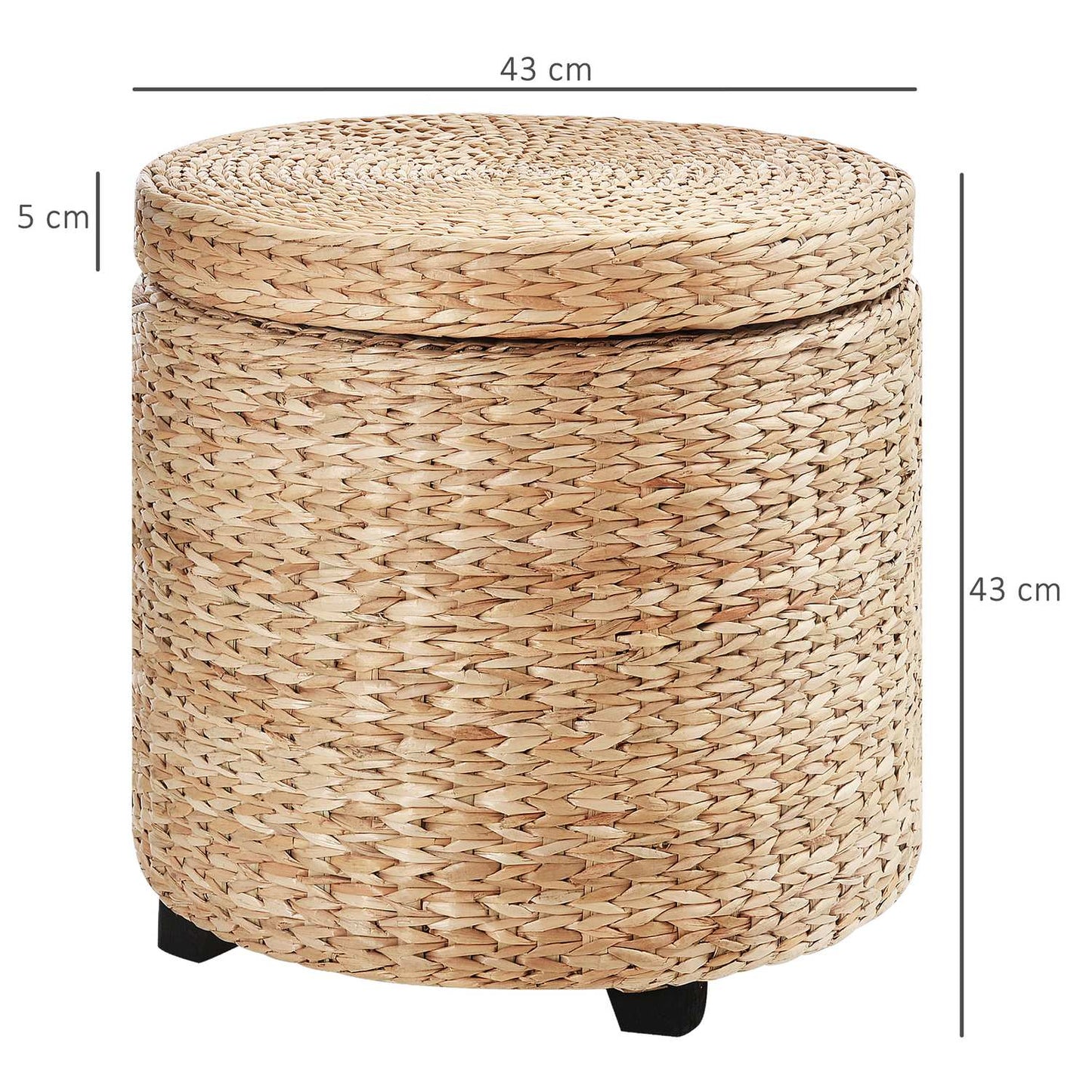 Footstool with storage, removable lid, straw rattan, khaki