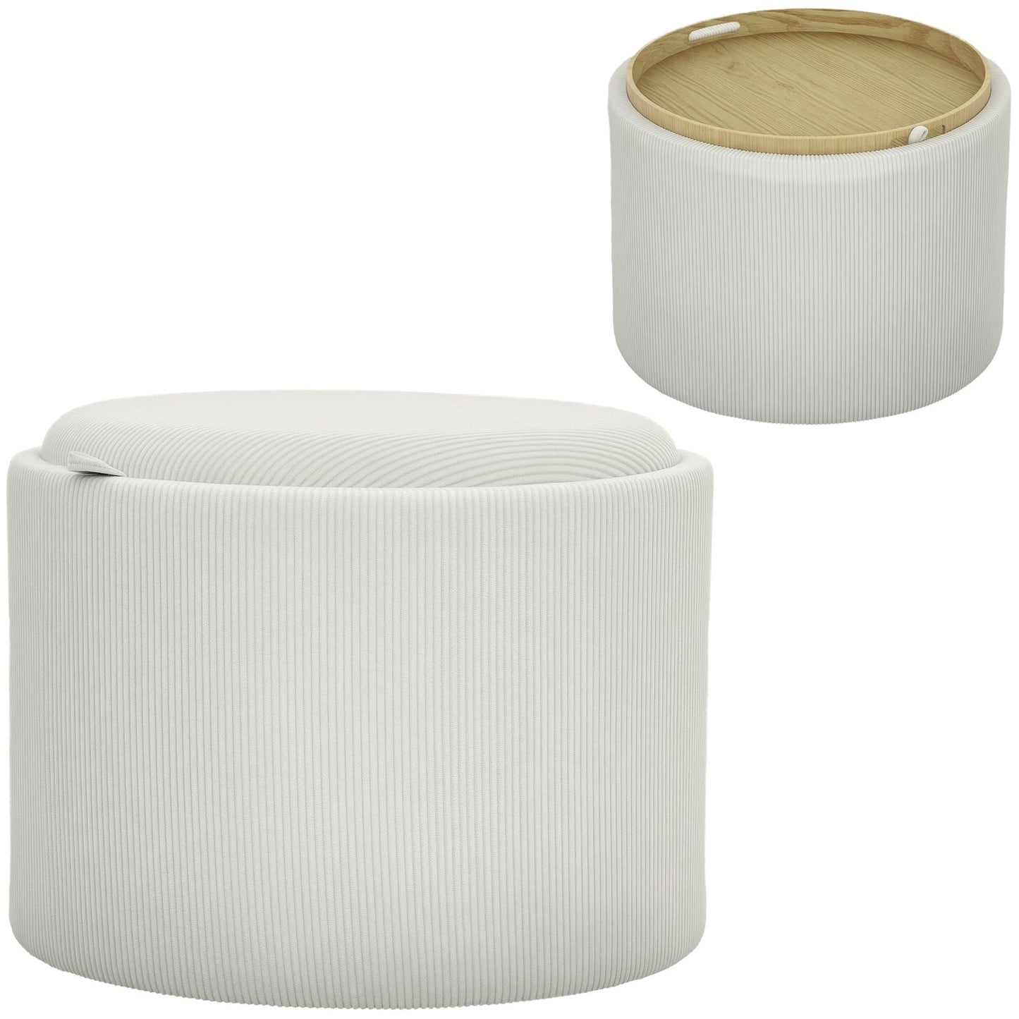 Round upholstered storage stool, Cream white, 56x56x42 cm