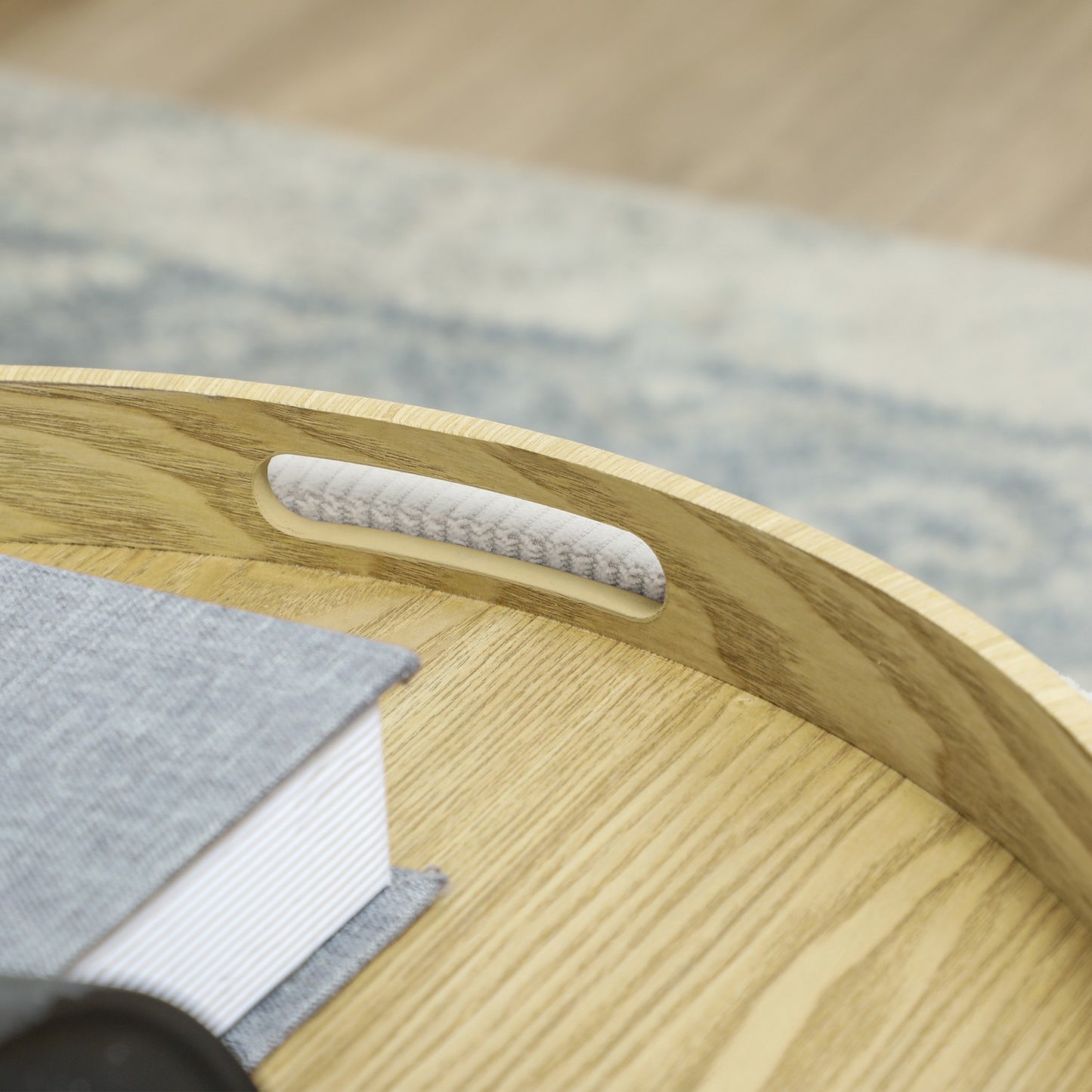 Round upholstered storage stool, Cream white, 56x56x42 cm