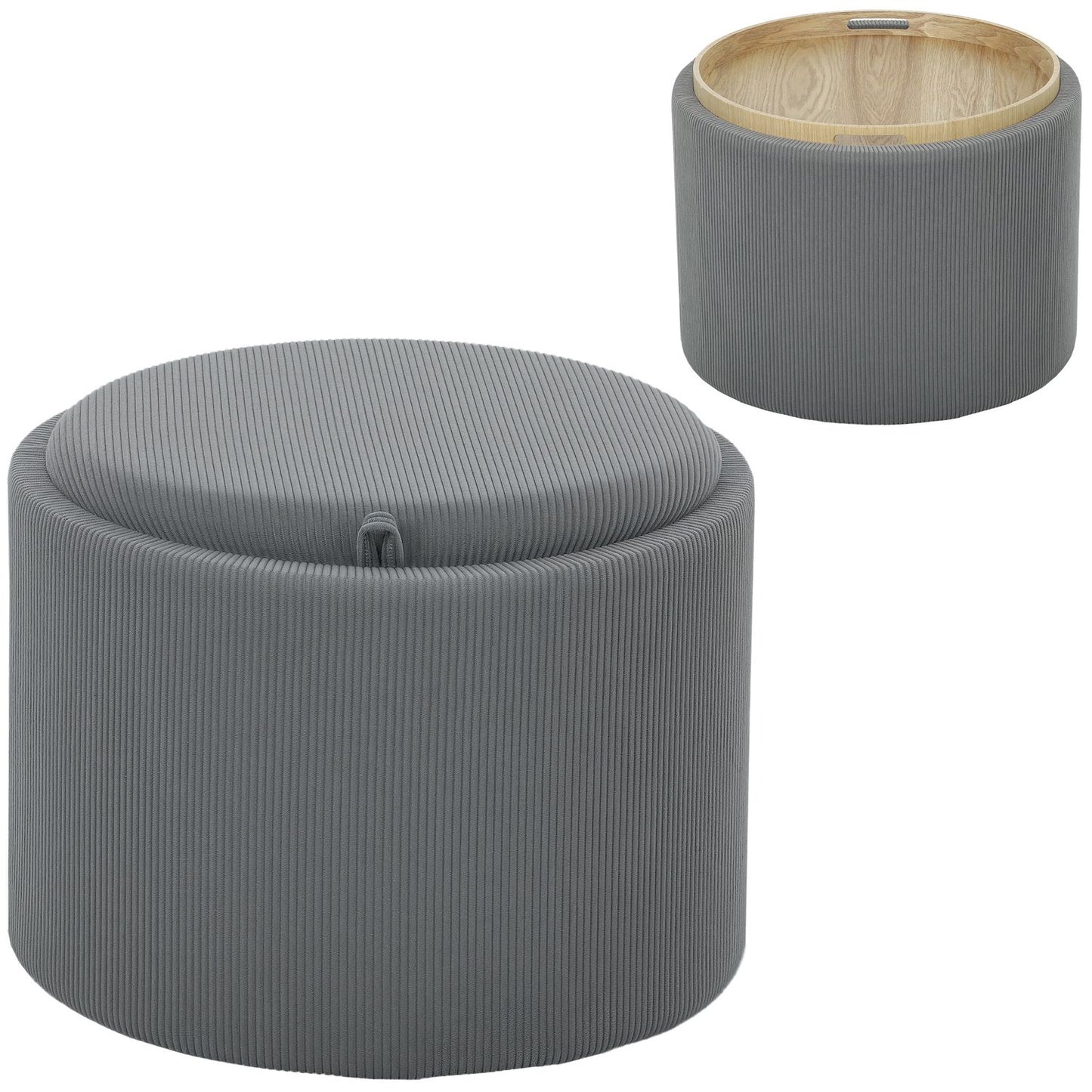 Gray round storage pallet with padded lid, 56 cm