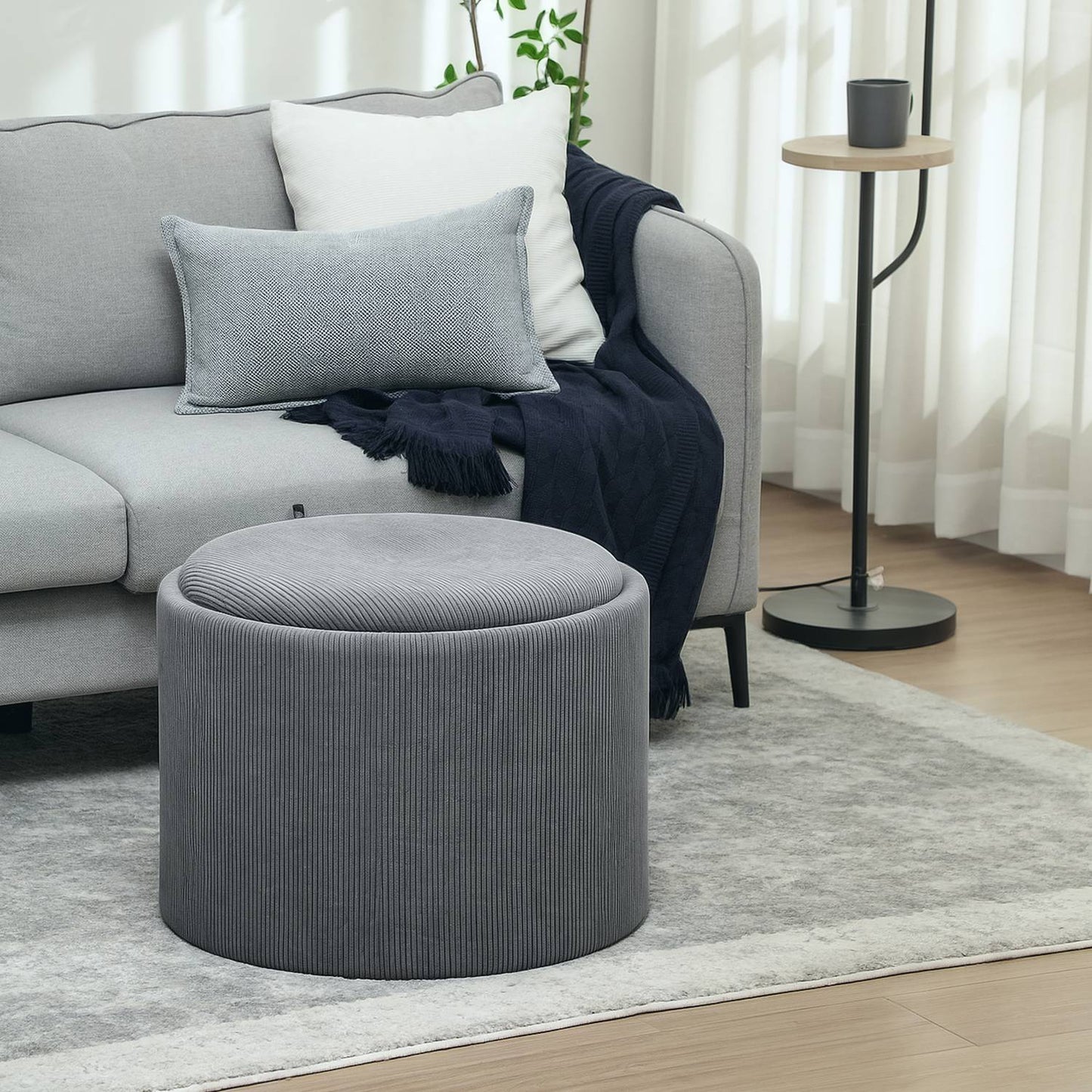 Gray round storage pallet with padded lid, 56 cm