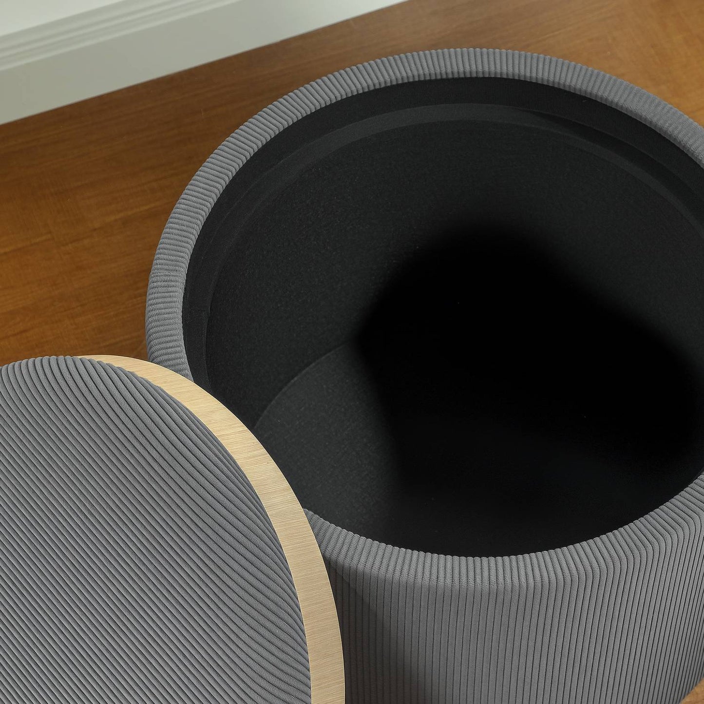 Gray round storage pallet with padded lid, 56 cm