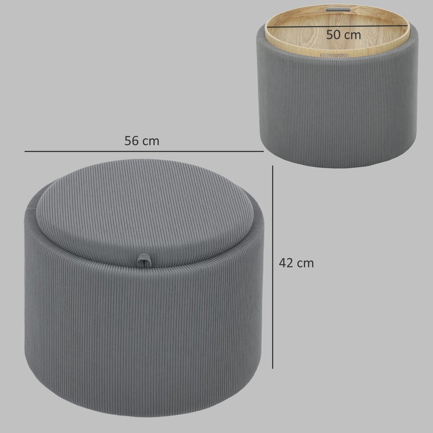 Gray round storage pallet with padded lid, 56 cm