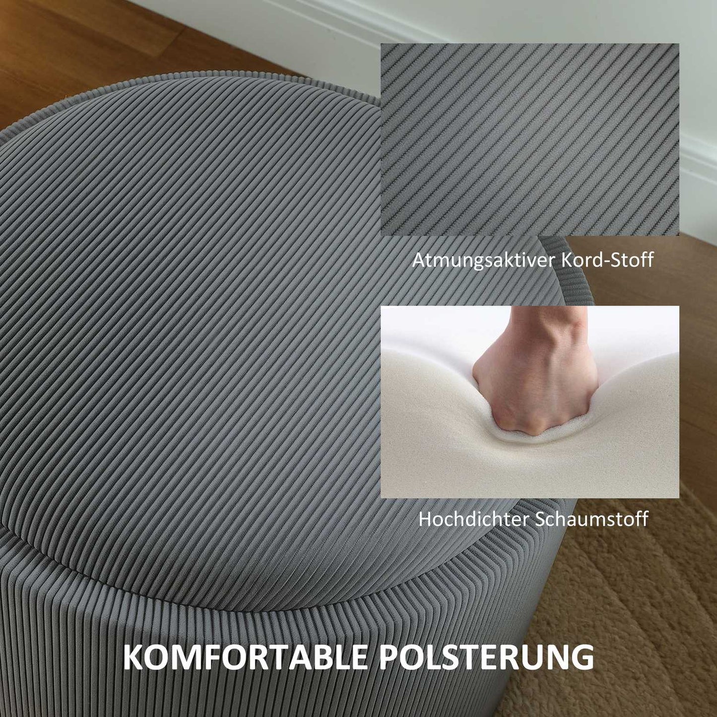 Gray round storage pallet with padded lid, 56 cm