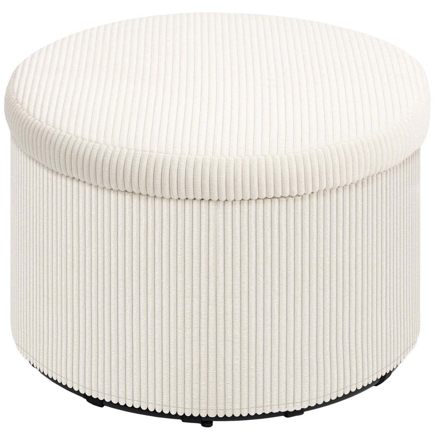 Beige round ottoman stool with storage, 60x60x41 cm