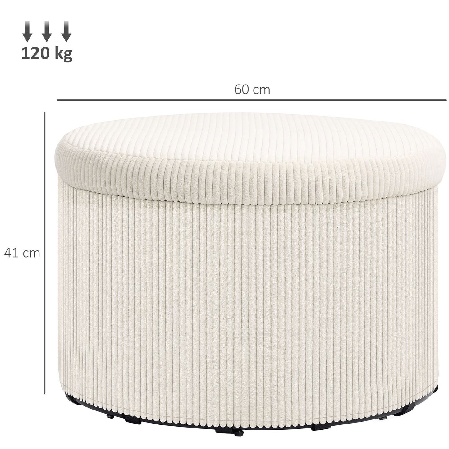 Beige round ottoman stool with storage, 60x60x41 cm