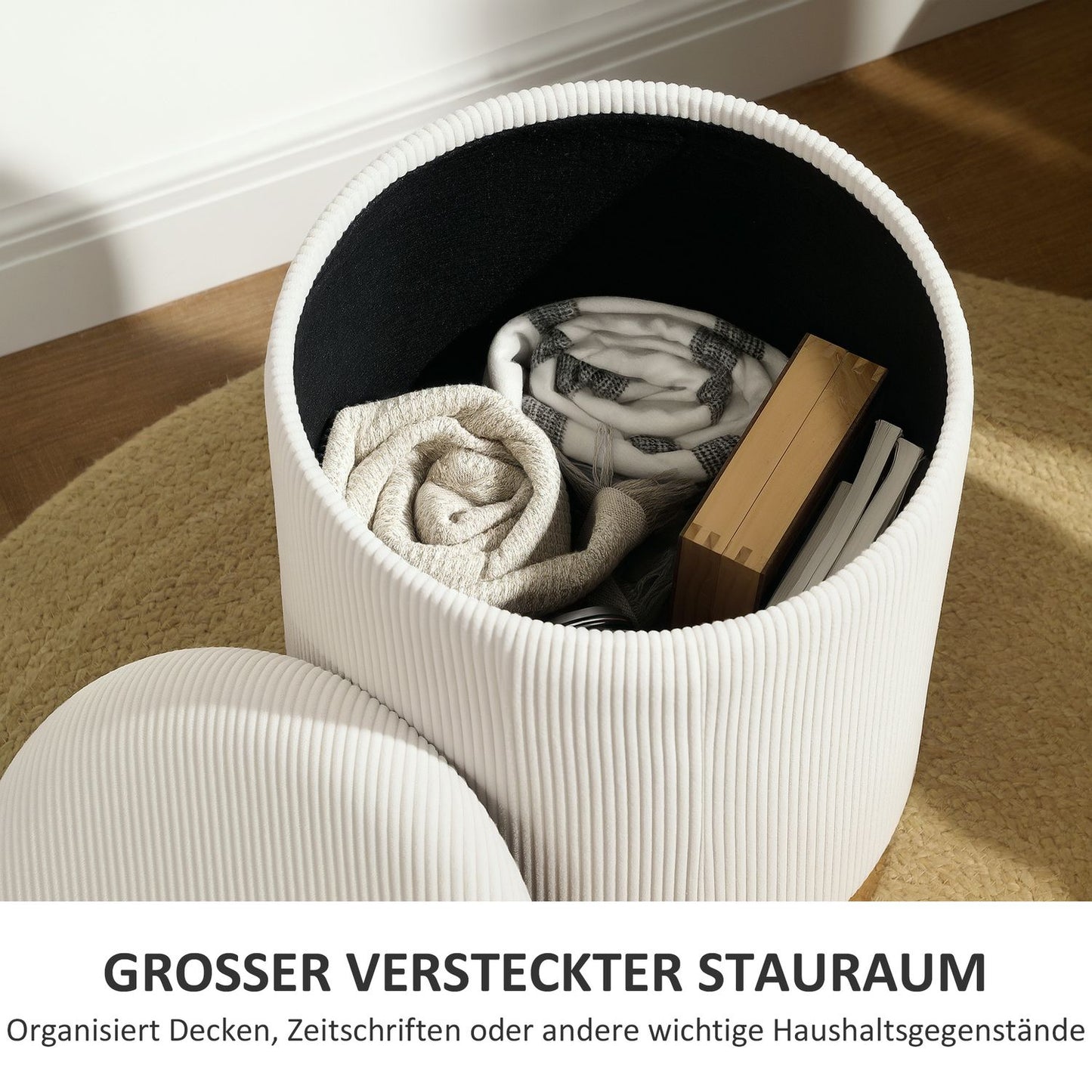 Cream white upholstered storage pallet with steel base