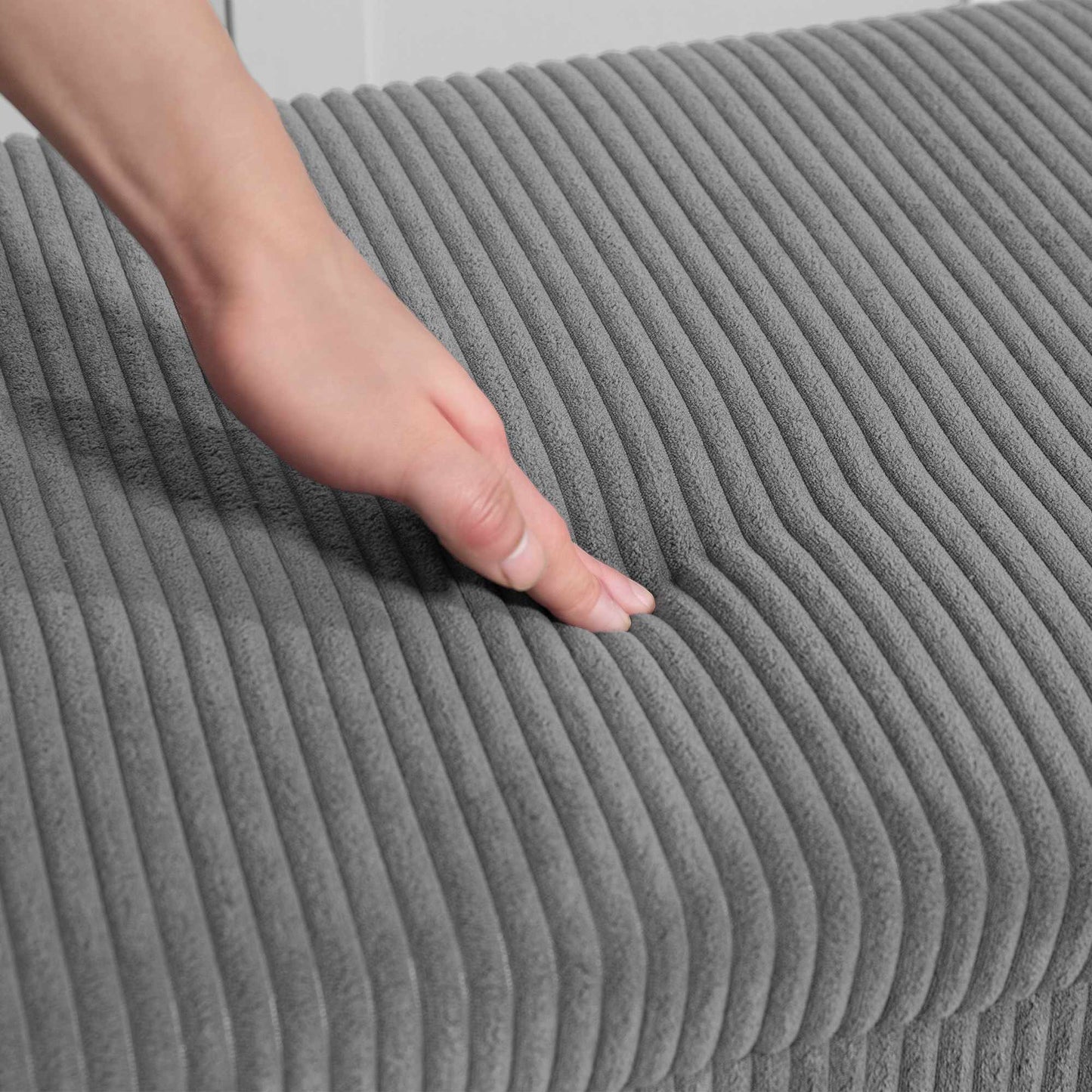 Storage Bench with Corduroy Upholstery, 84L, Grey