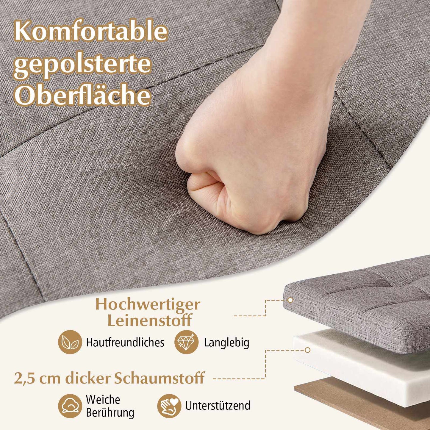Storage Bench with Tray, Linen, 76 cm, 78L Capacity, Grey