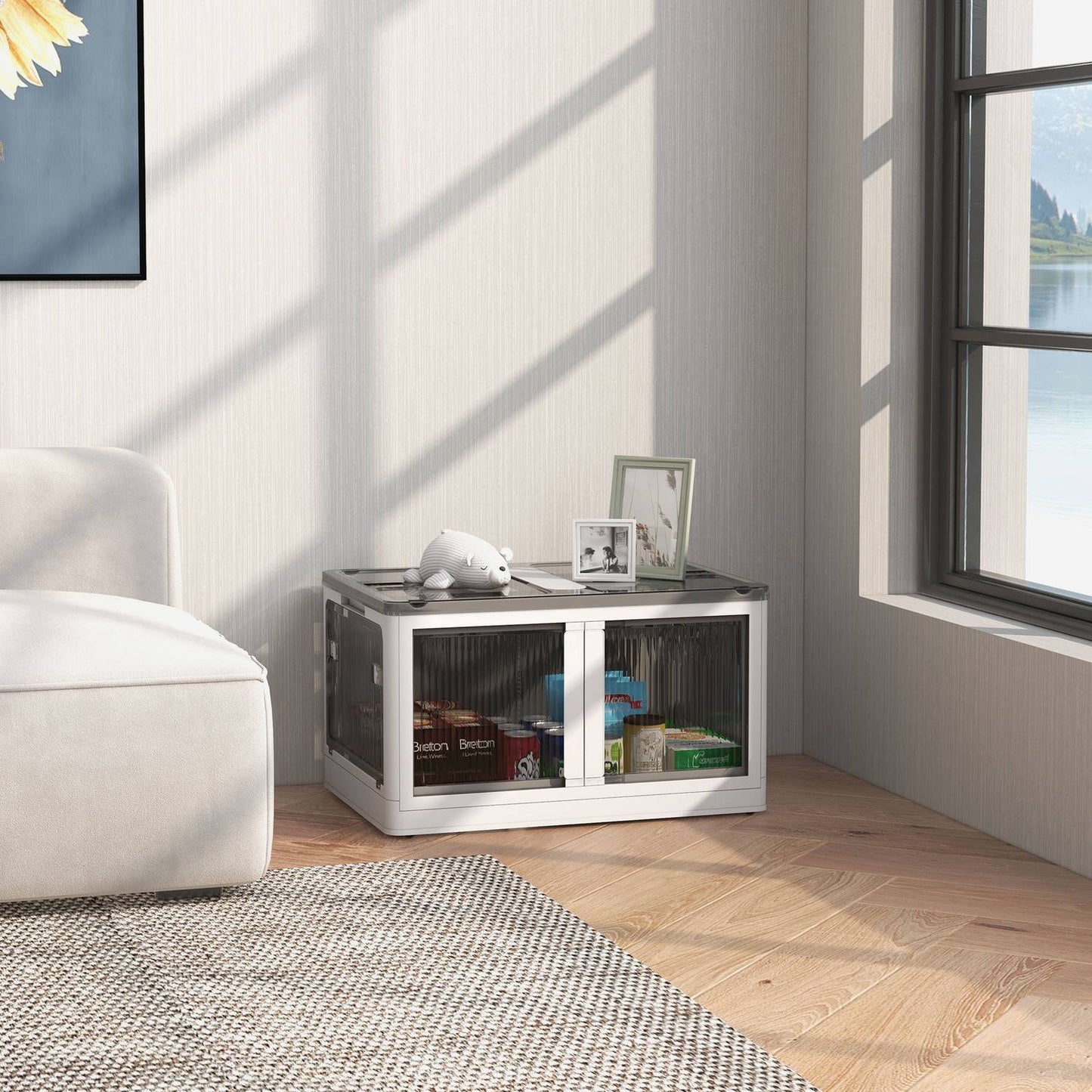 99L stackable storage box with wheels, foldable, white