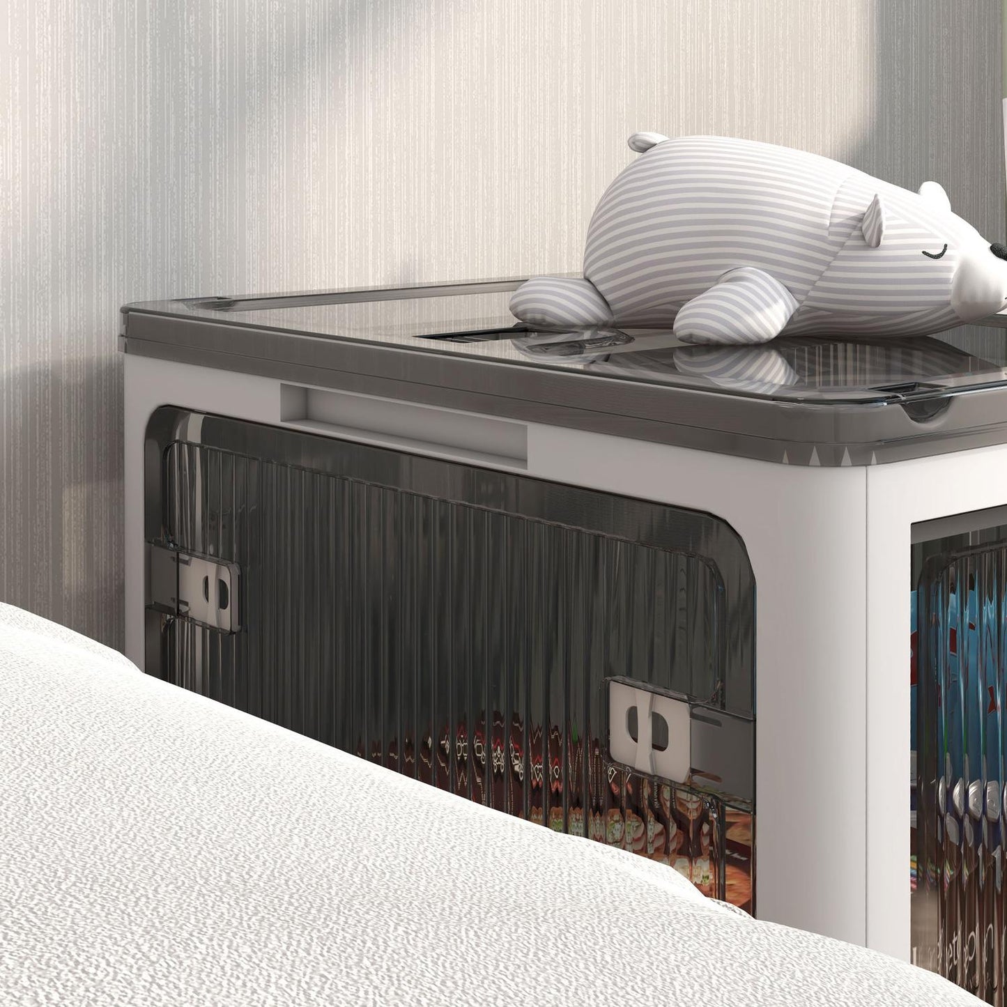 Stackable 69L storage box with wheels - White