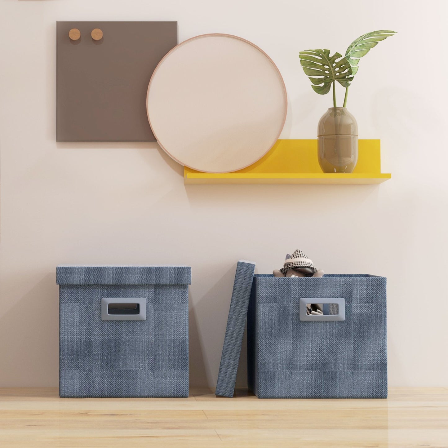 Stackable Blue Storage Cubes - Set of 2, Collapsible, 30x30x29 cm