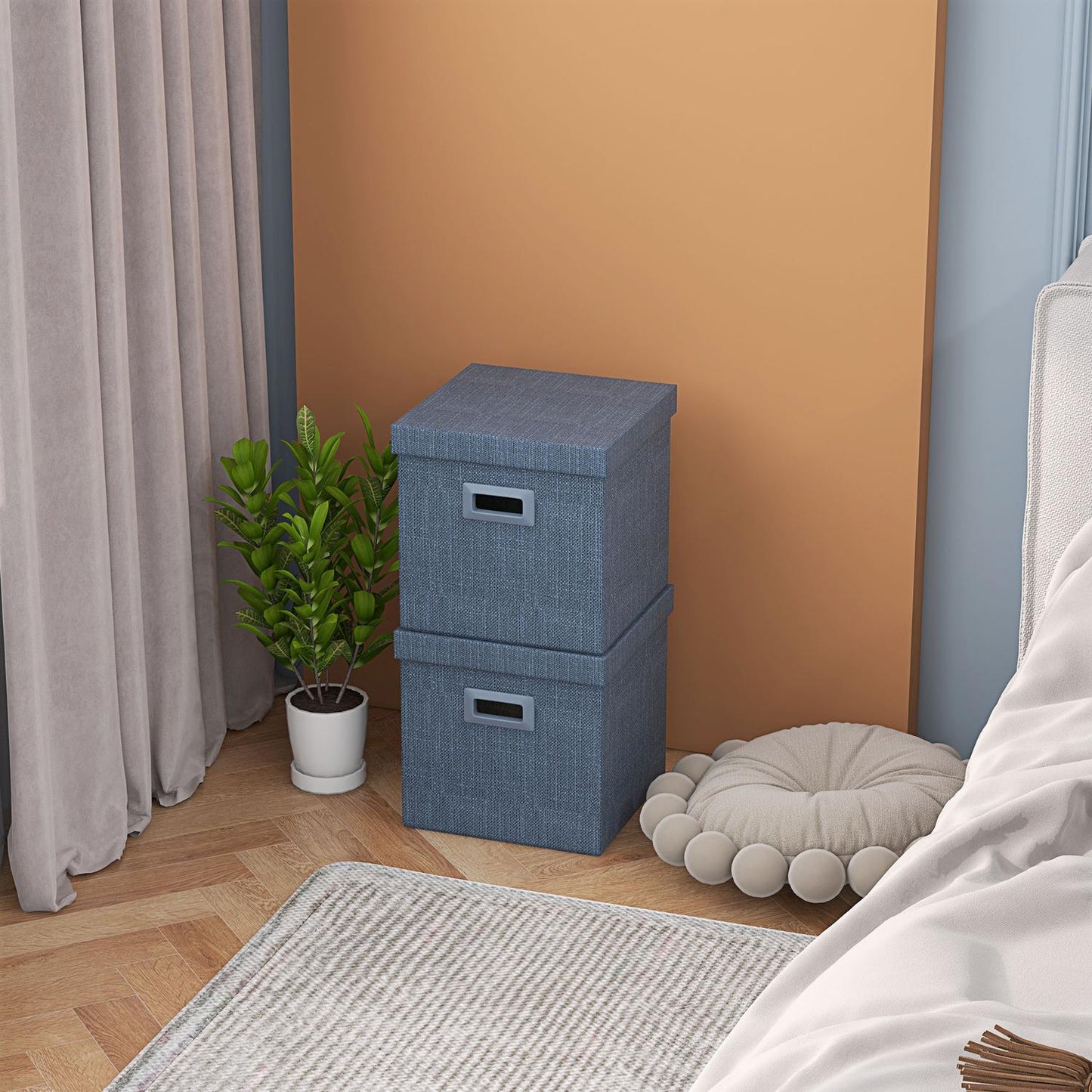 Stackable Blue Storage Cubes - Set of 2, Collapsible, 30x30x29 cm
