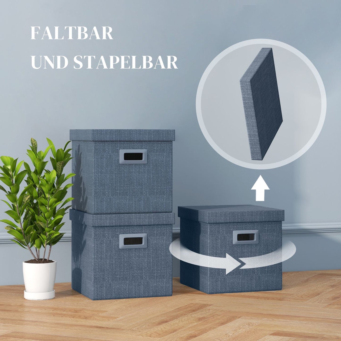 Stackable Blue Storage Cubes - Set of 2, Collapsible, 30x30x29 cm