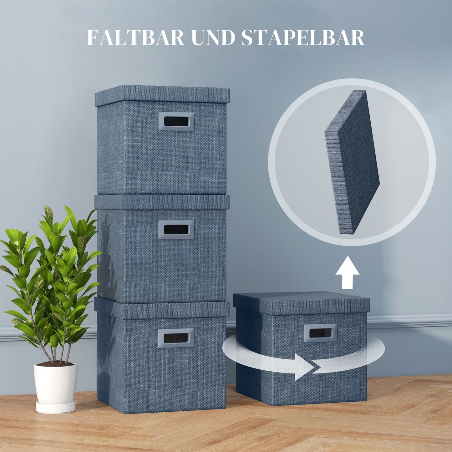 Stackable blue storage cubes Set of 3, foldable - 30x30x29 cm