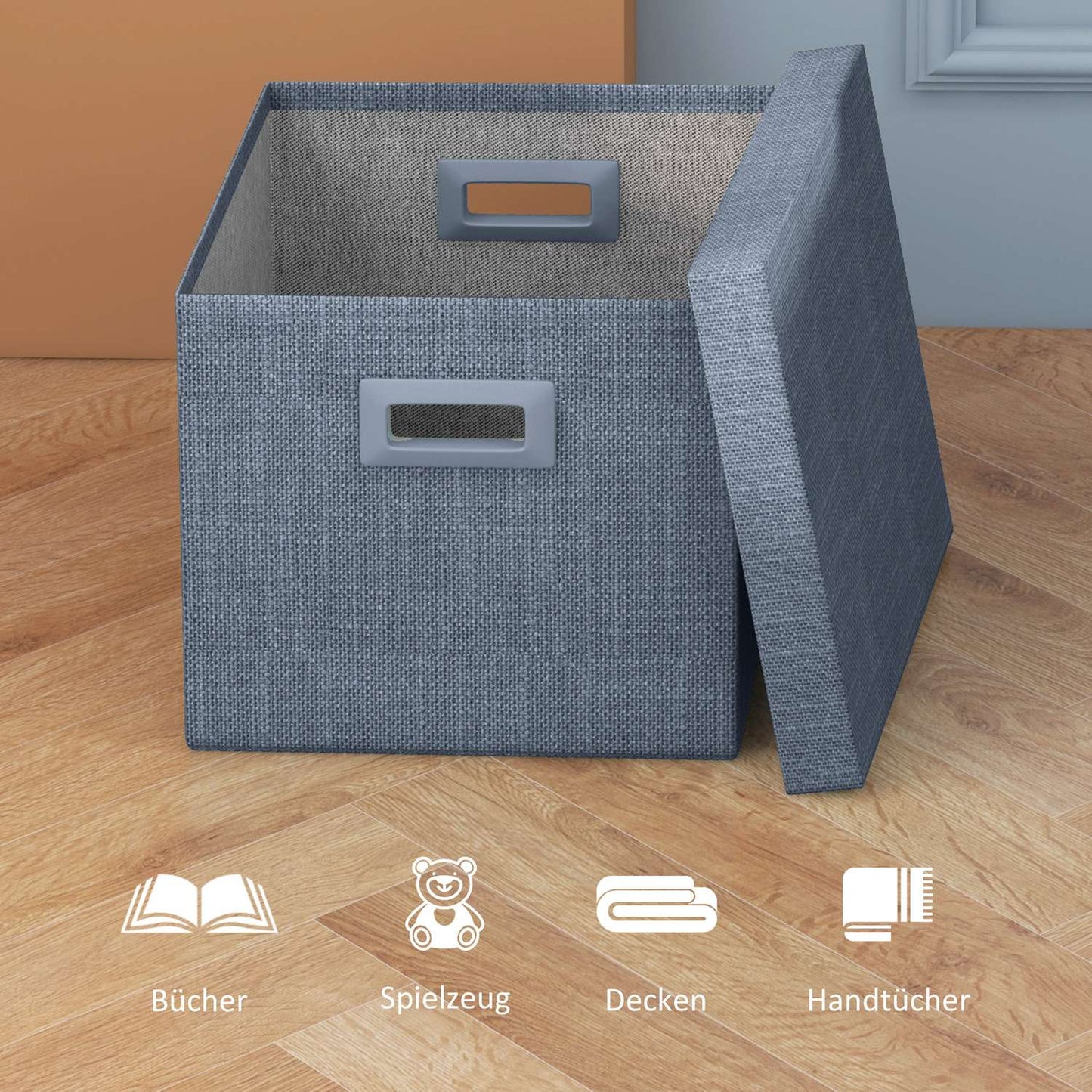Stackable blue storage cubes Set of 3, foldable - 30x30x29 cm