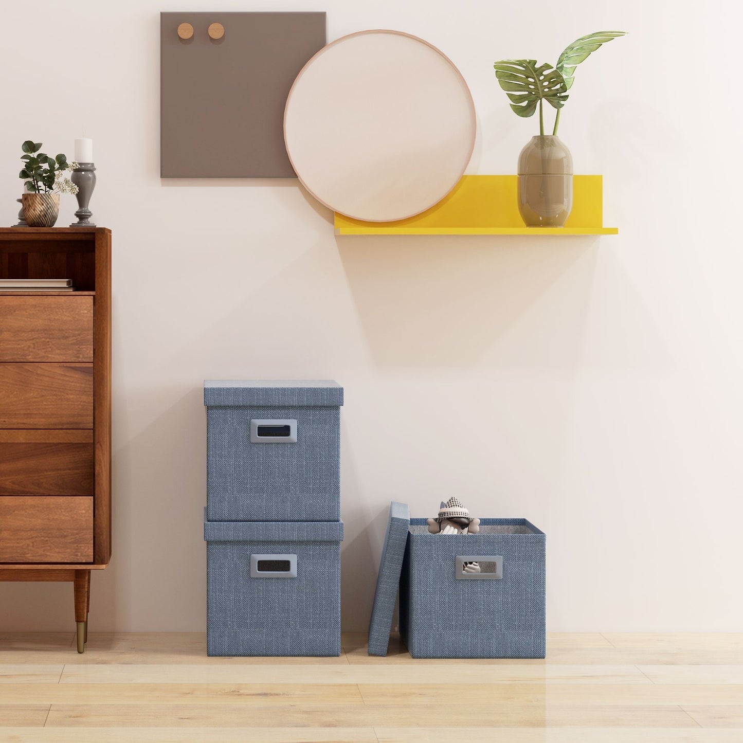Stackable blue storage cubes Set of 3, foldable - 30x30x29 cm