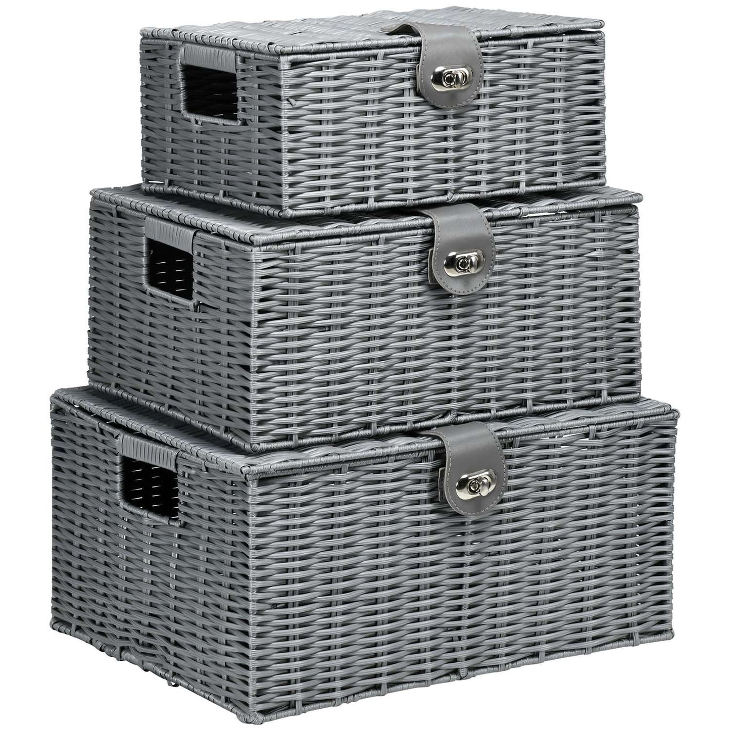 Storage boxes with lids, set of 3, gray - 18L, 12L, 7L