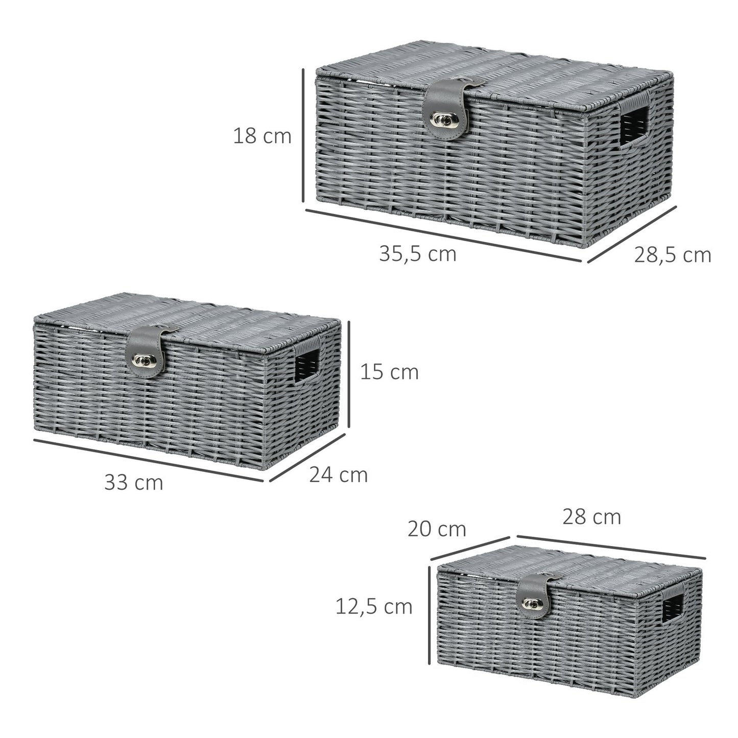 Storage boxes with lids, set of 3, gray - 18L, 12L, 7L