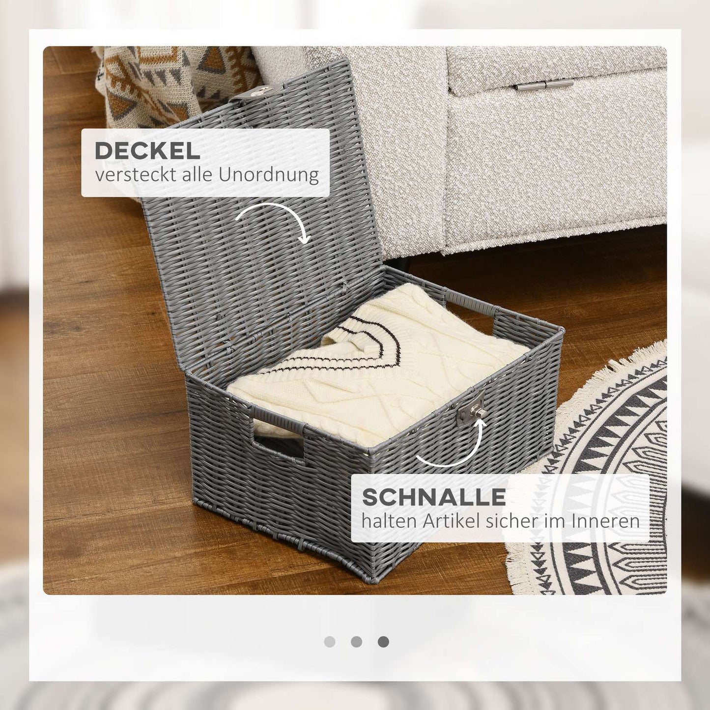 Storage boxes with lids, set of 3, gray - 18L, 12L, 7L