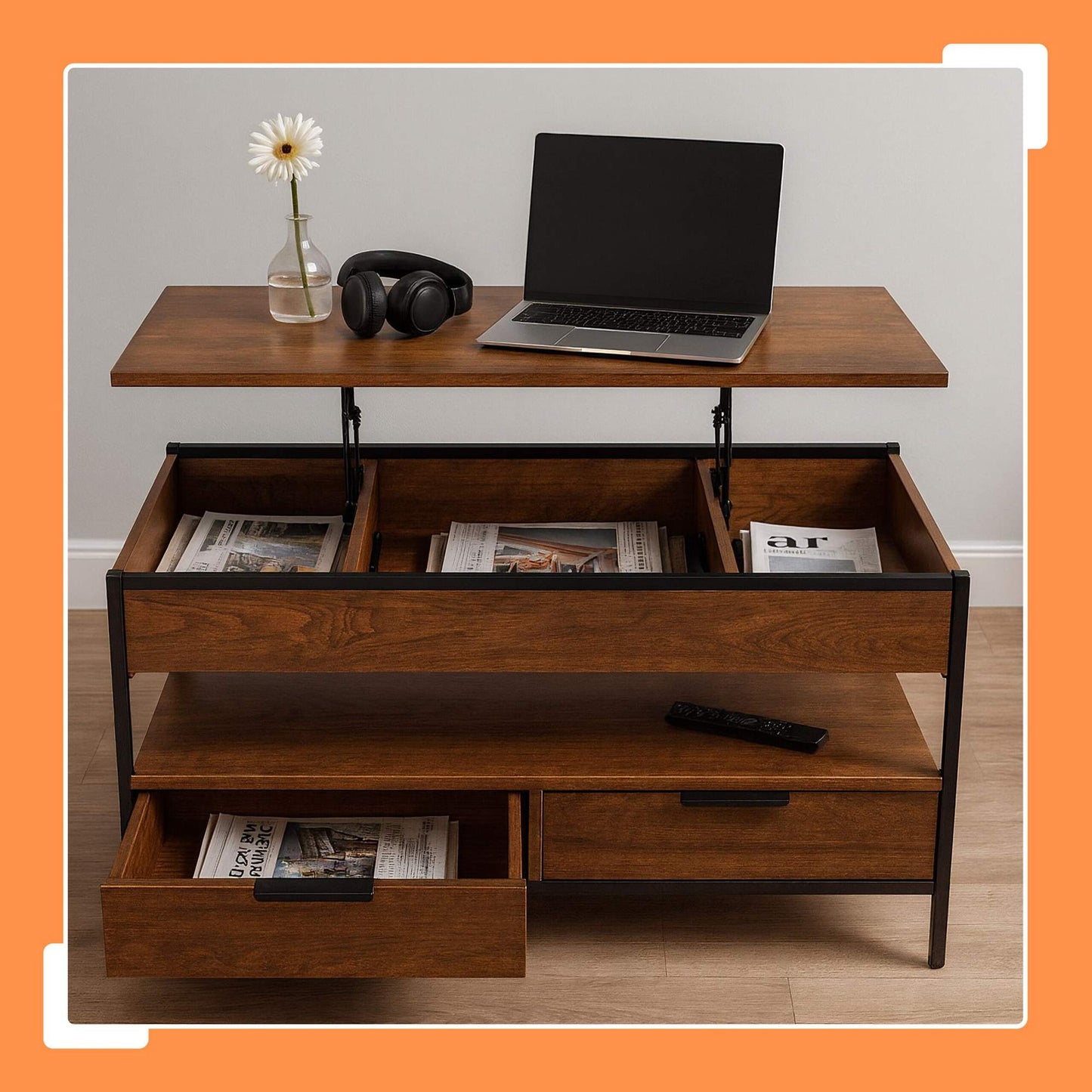 Storage Coffee Table with Drawers and Adjustable Top