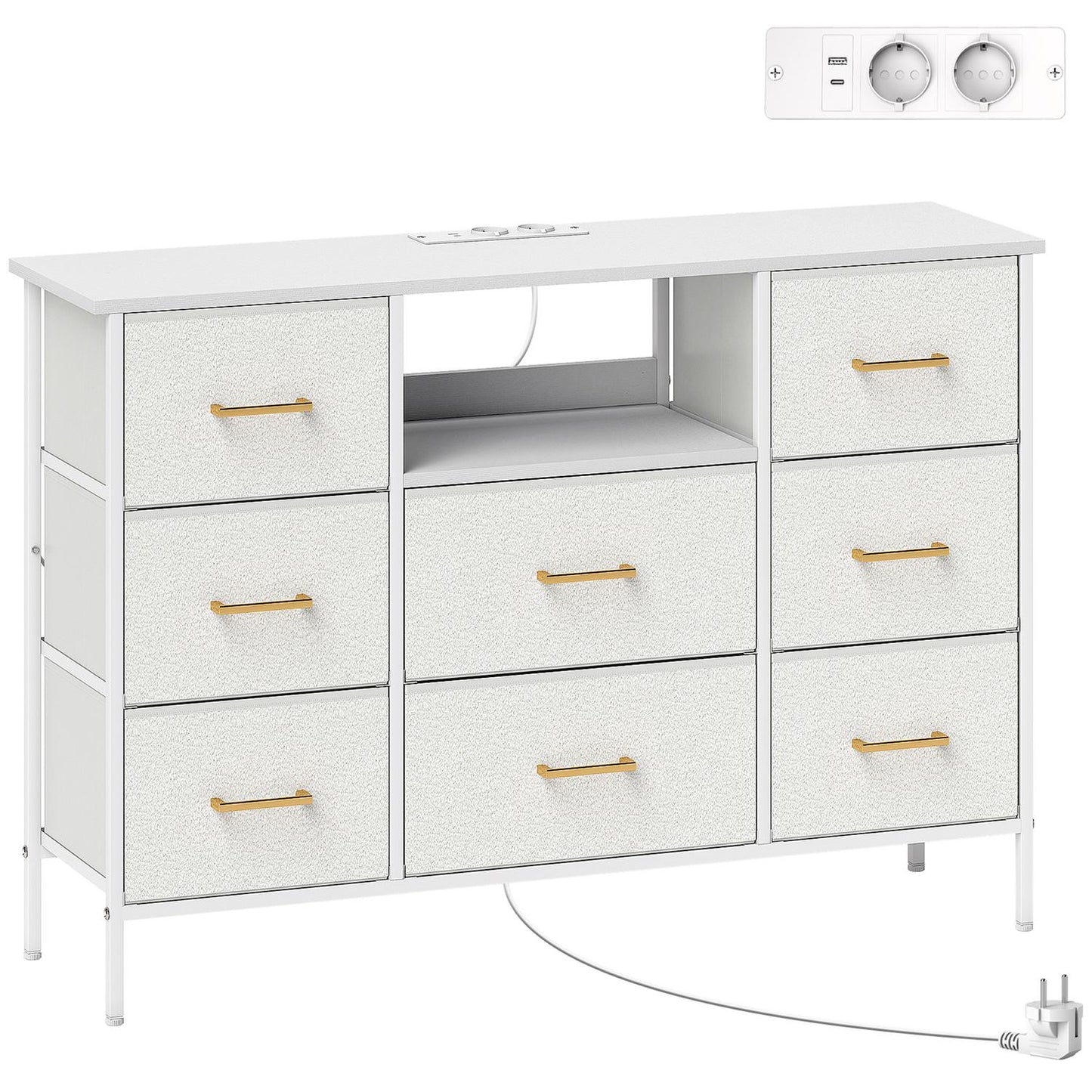 Storage Dresser with 8 Fabric Drawers, Steel Frame, Cream