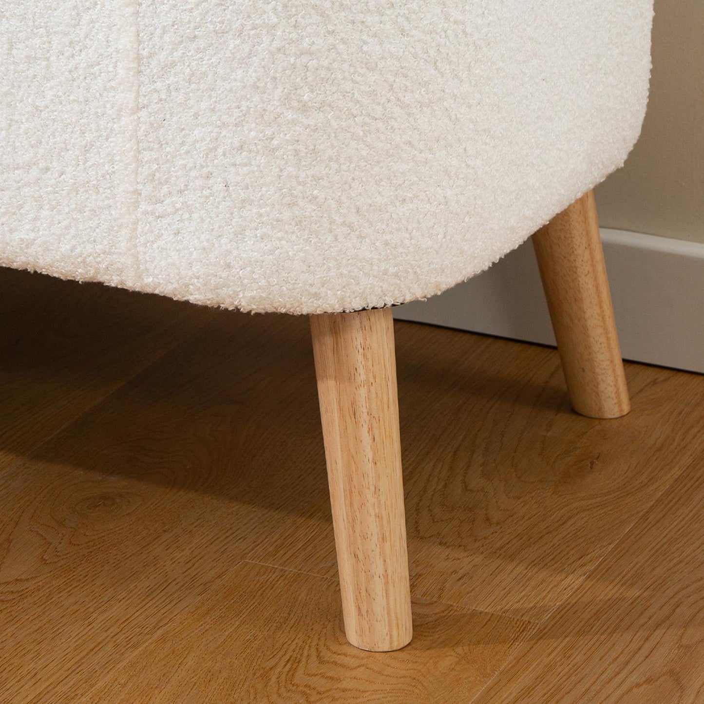 Storage Ottoman, 65L, Fleece, Rubberwood, 120x42x45 cm, Cream