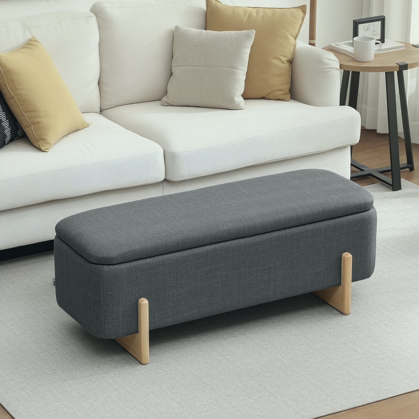 Storage Ottoman Bench, Foam Cushion, Dark Grey, 111x44x44.5 cm