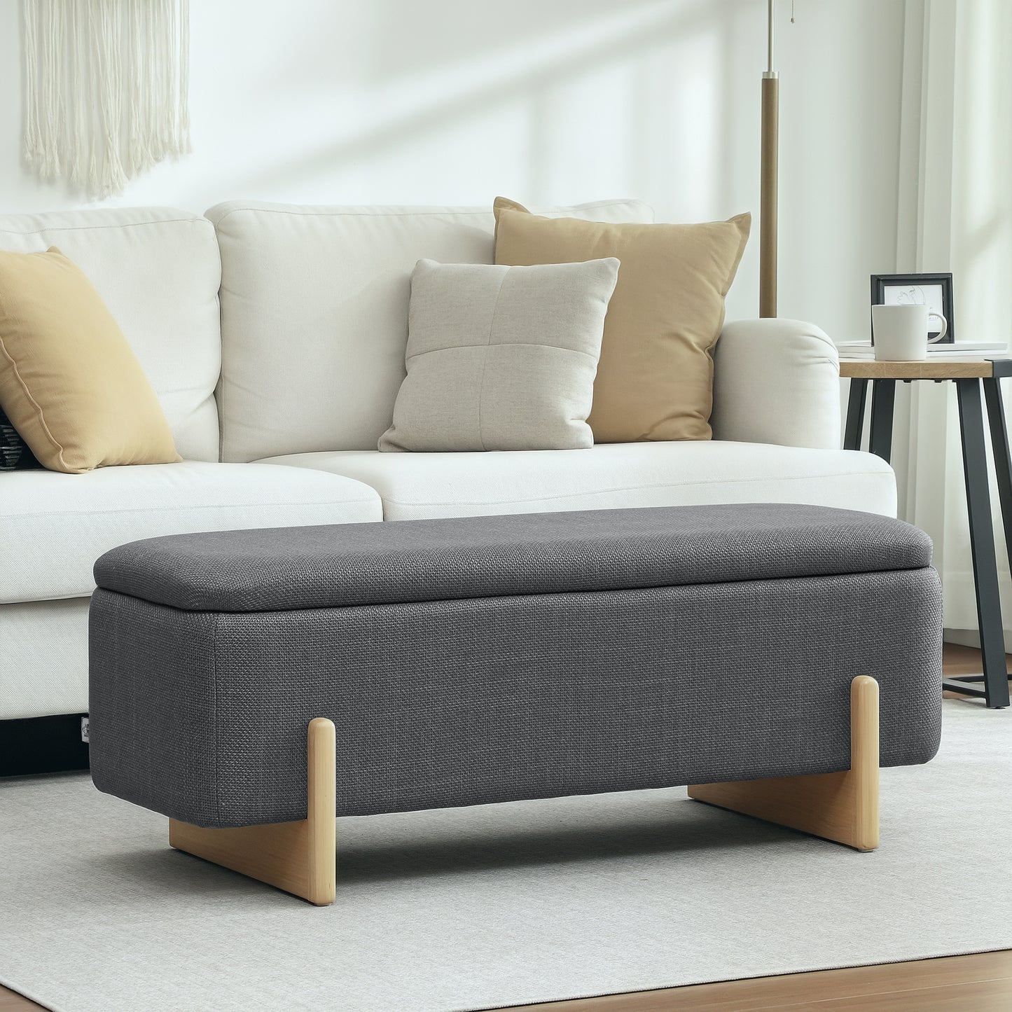 Storage Ottoman Bench, Foam Cushion, Dark Grey, 111x44x44.5 cm